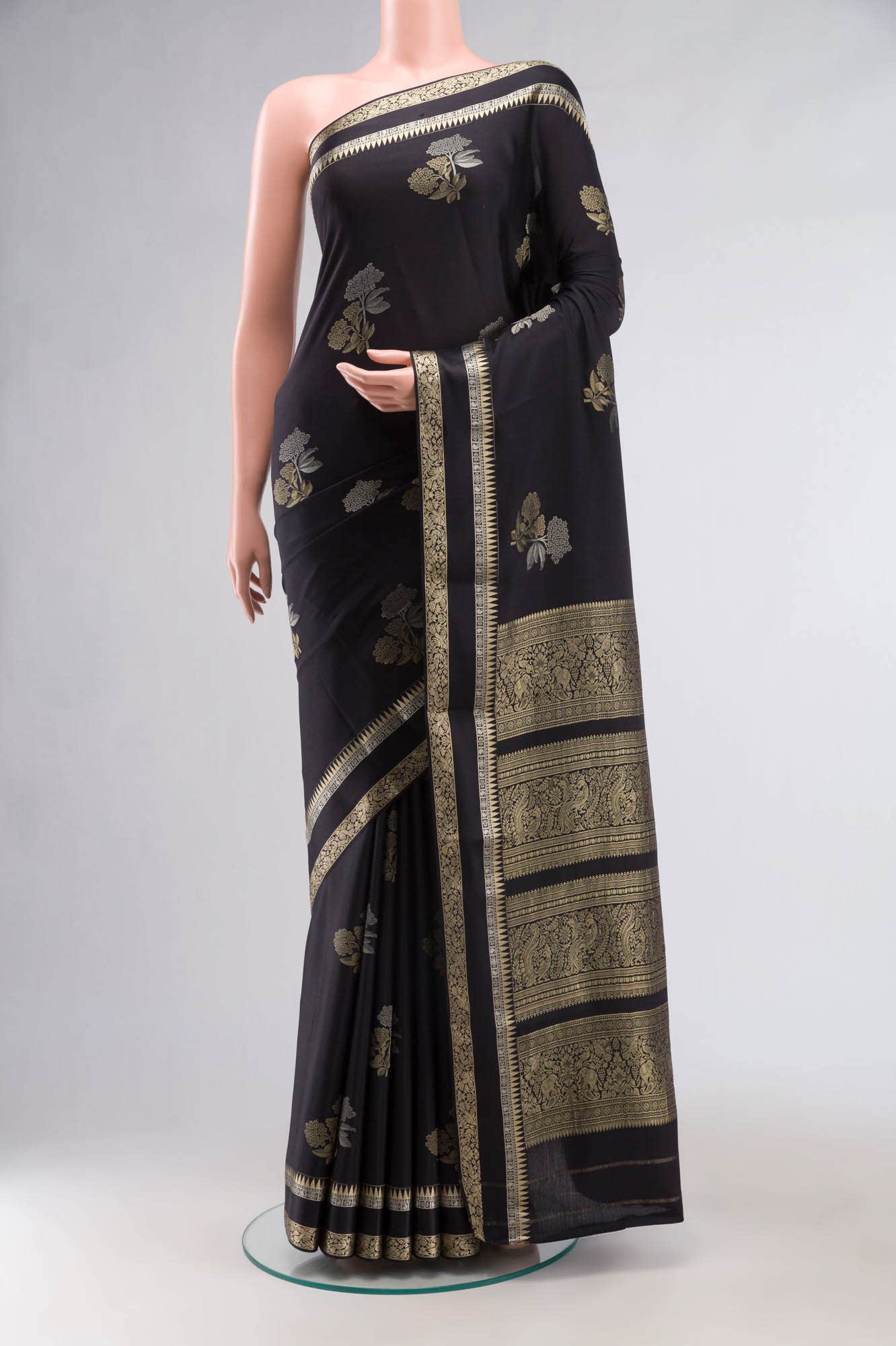 Black Mysore Crepe Saree