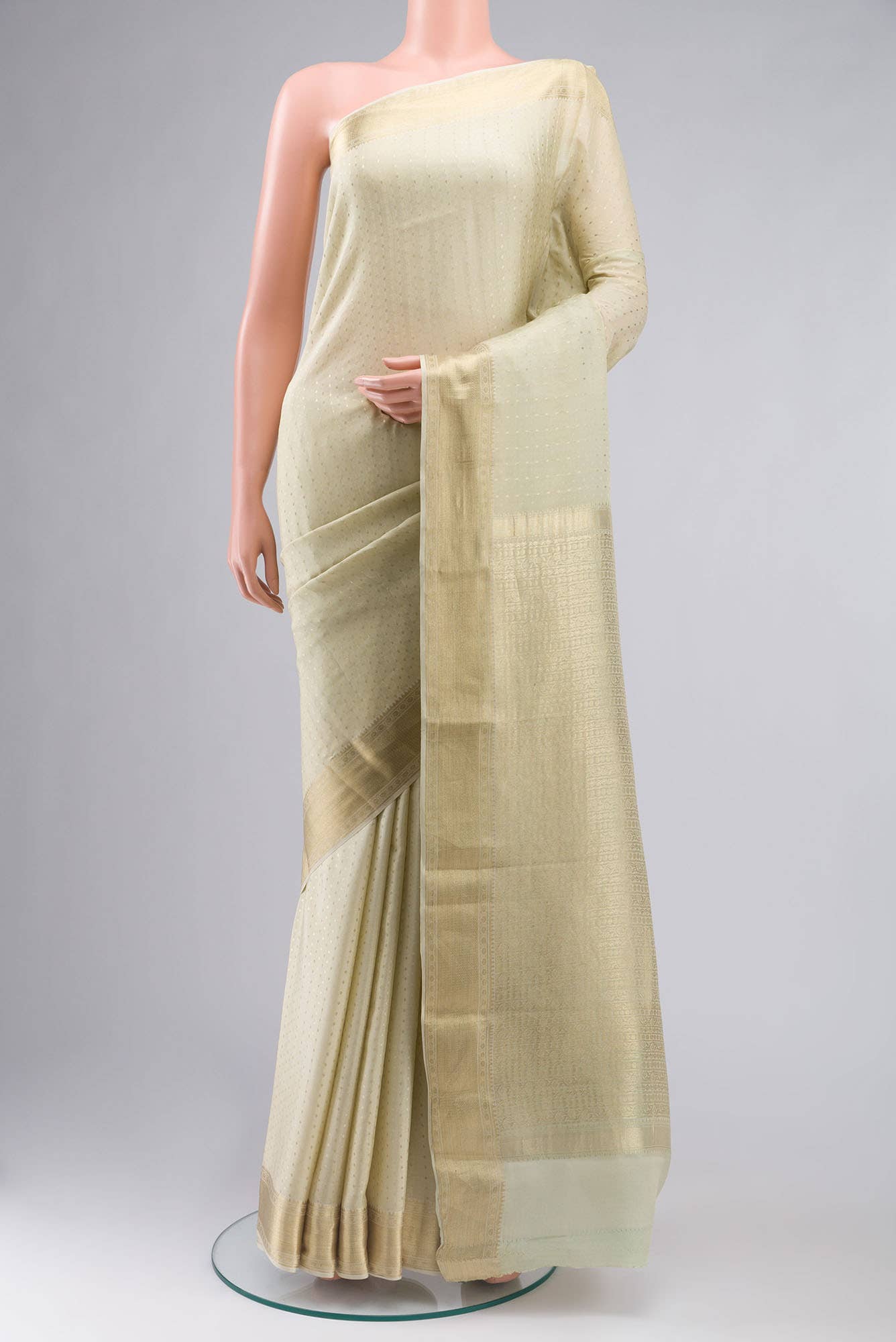 Beige Mysore Crepe Saree