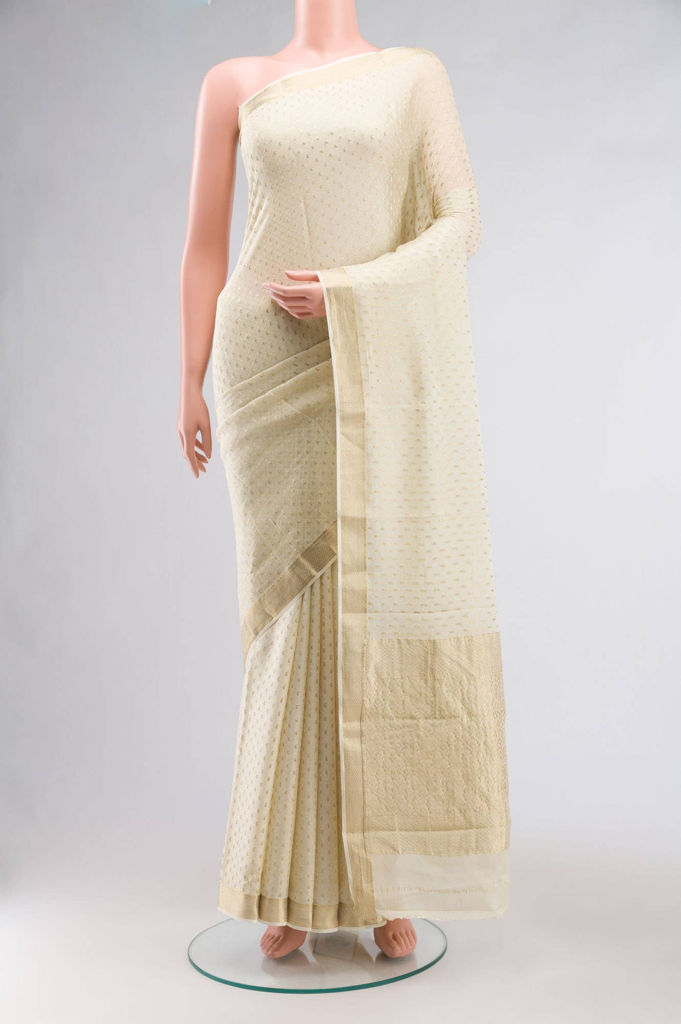 Cream Mysore Crepe Saree