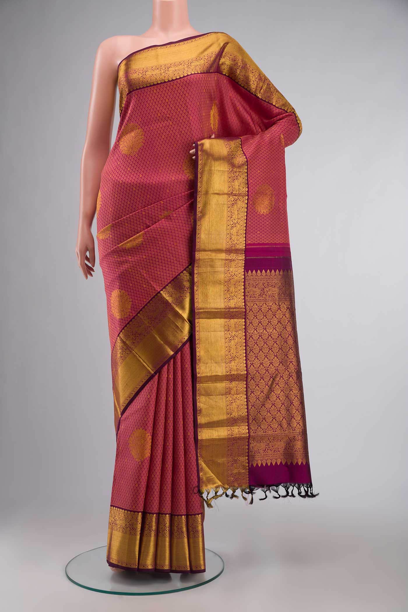 Dark Pink Kanchipuram Silk Saree