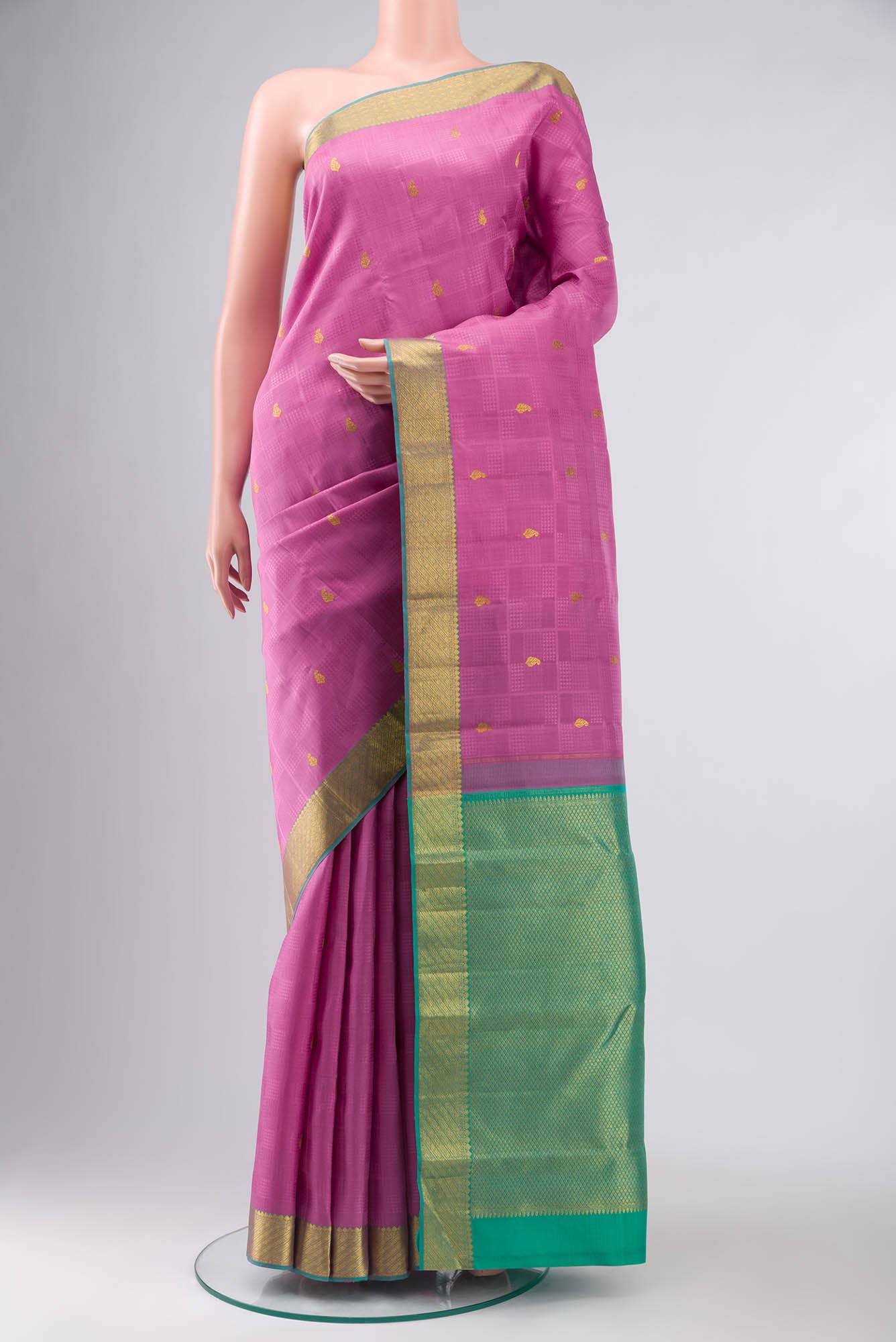 Rose pink Kanchipuram Silk Saree