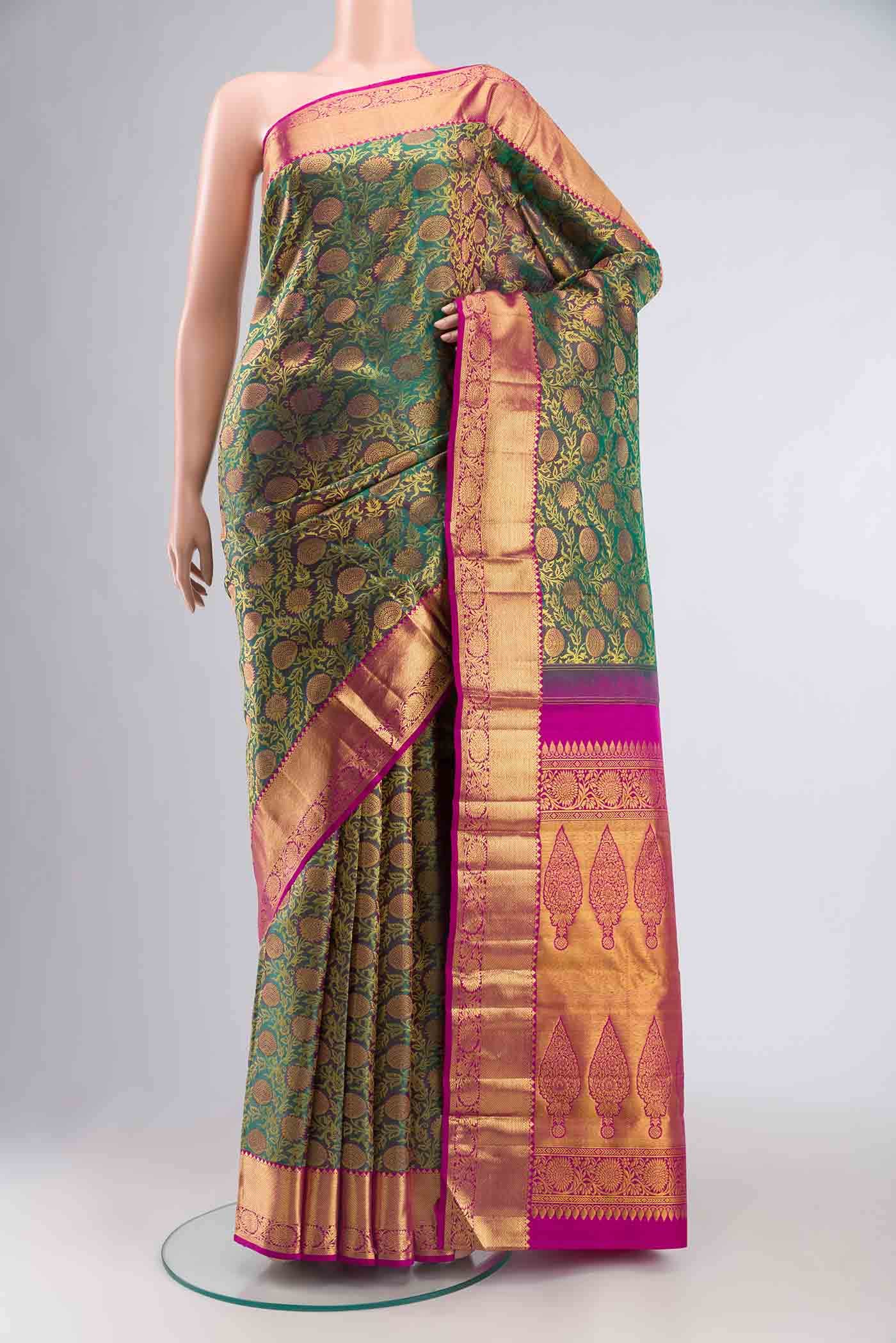 Green with Purple Dual Tone Kanchipuram Silk Saree