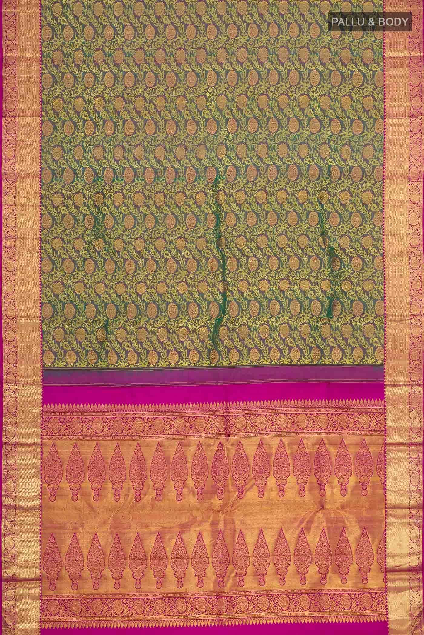Green with Purple Dual Tone Kanchipuram Silk Saree