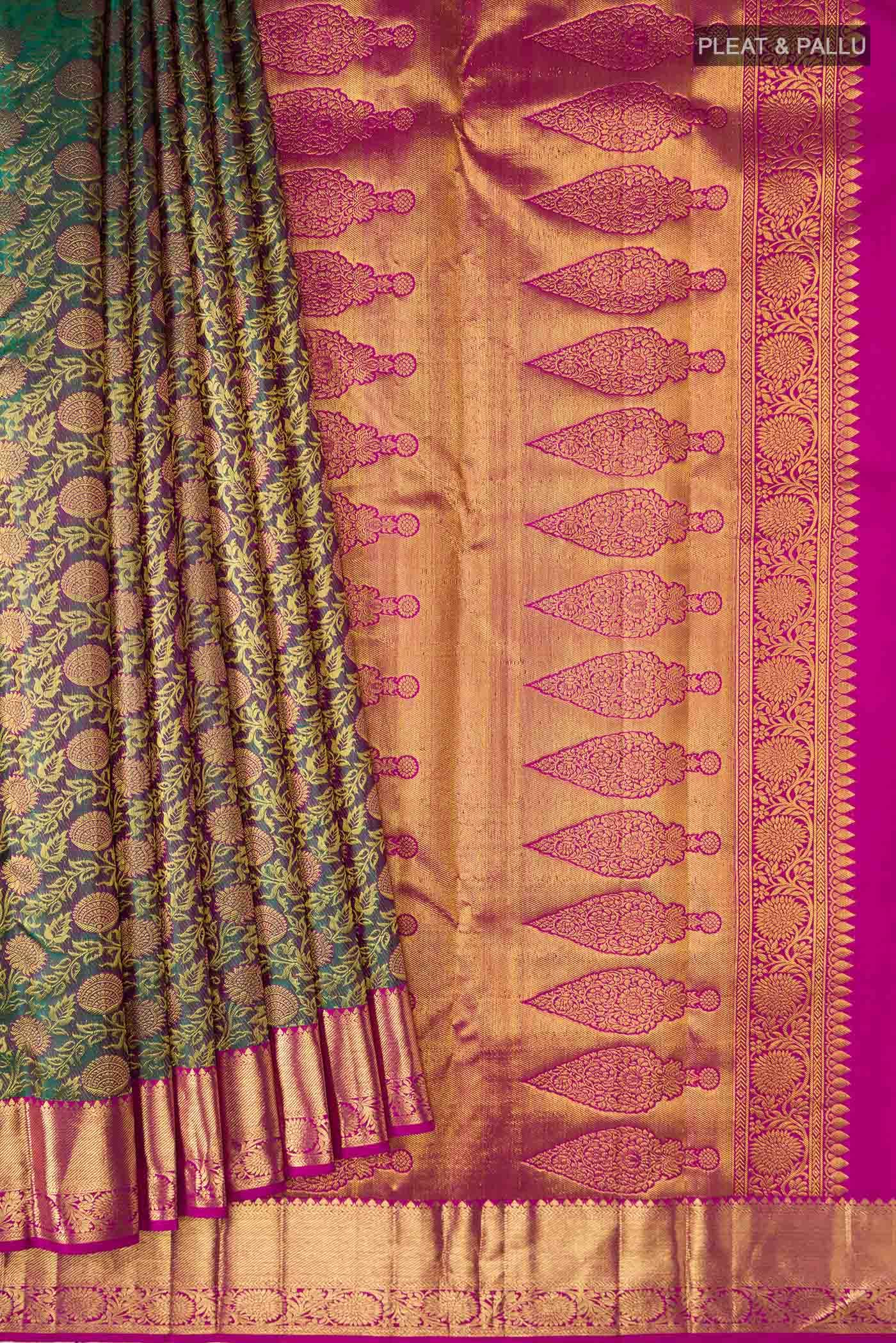 Green with Purple Dual Tone Kanchipuram Silk Saree
