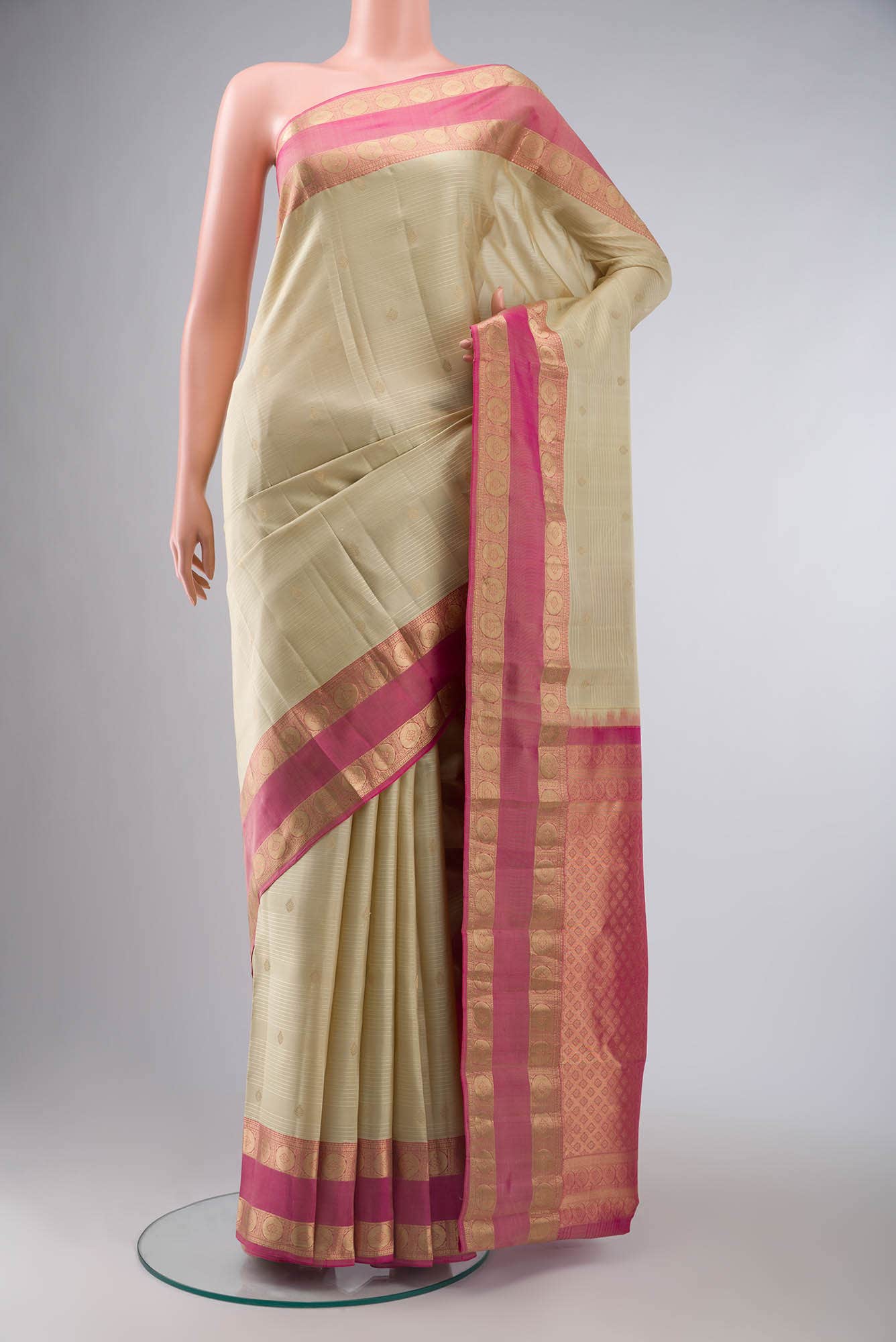 Beige Kanchipuram Silk Saree