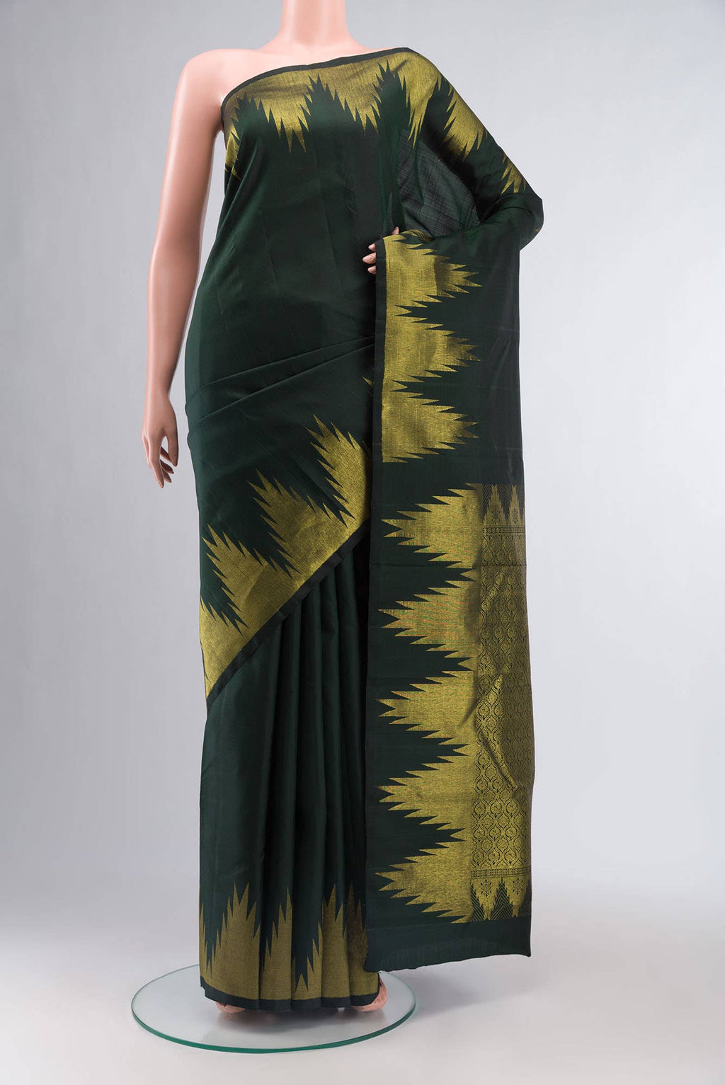 Bottle Green Kanchipuram Silk Saree
