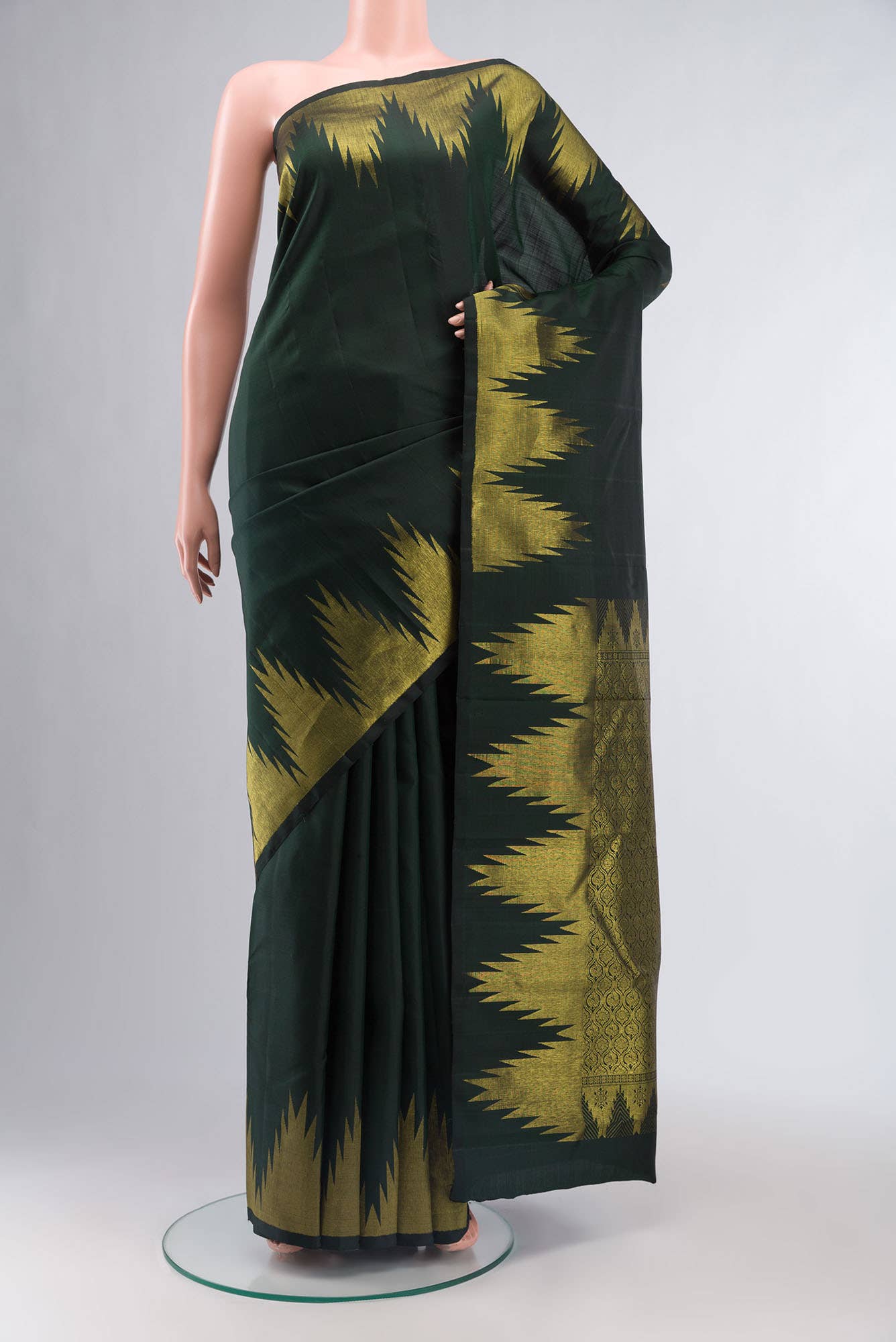 Bottle Green Kanchipuram Silk Saree