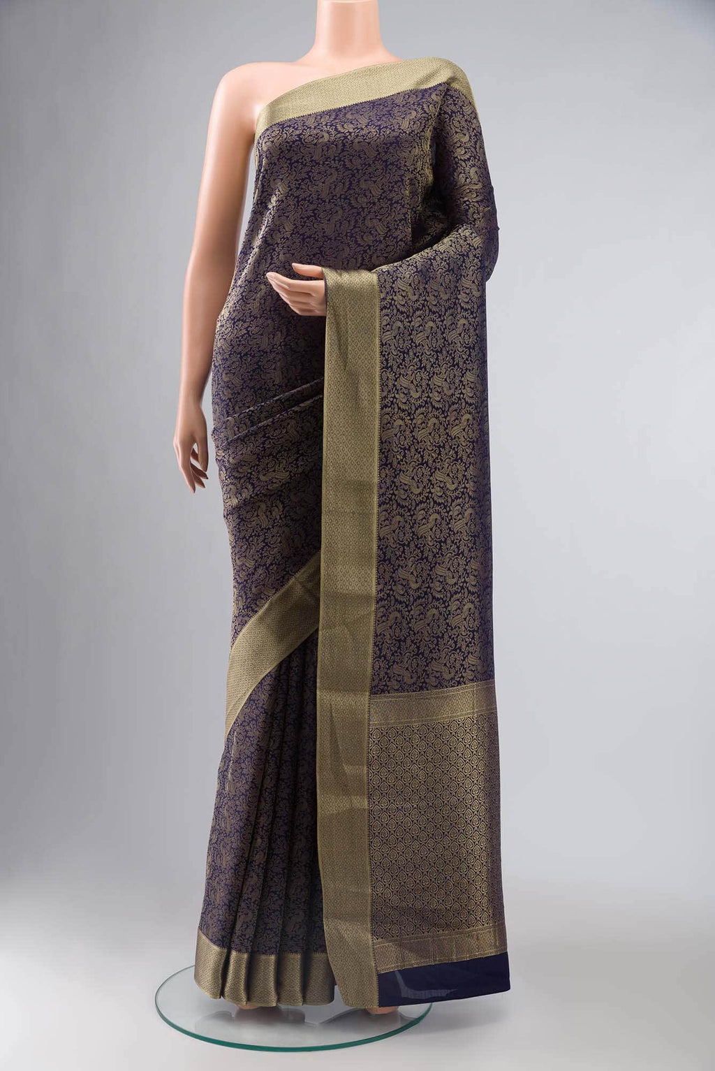 Navy Blue Mysore Crepe Saree