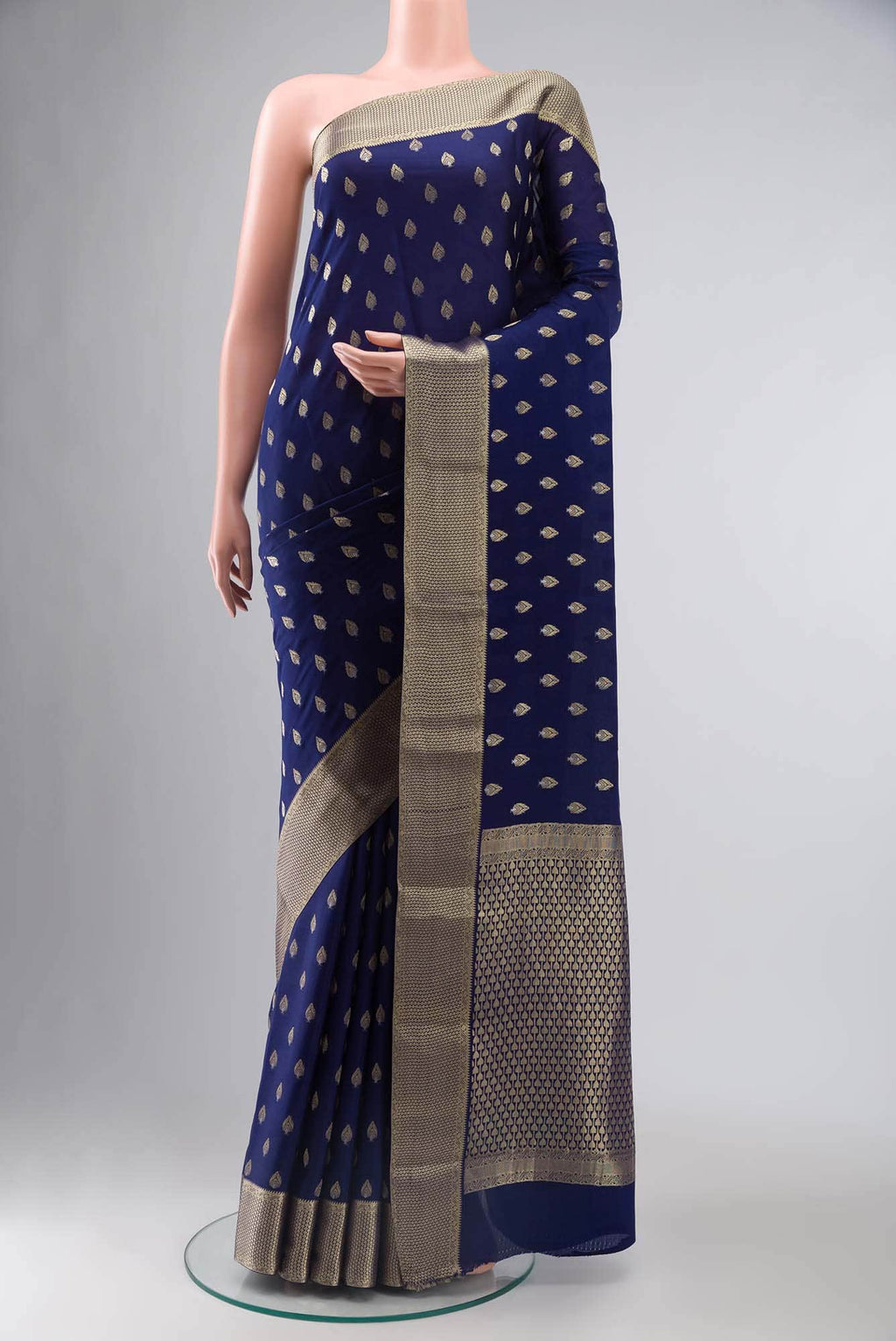Navy Blue Mysore Crepe Saree