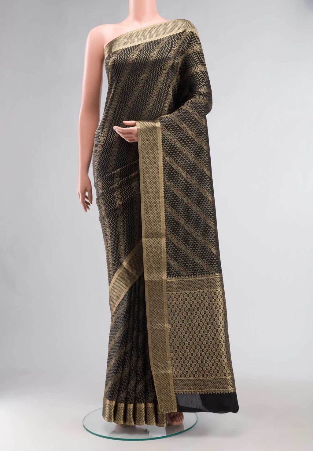Black Mysore Crepe Saree