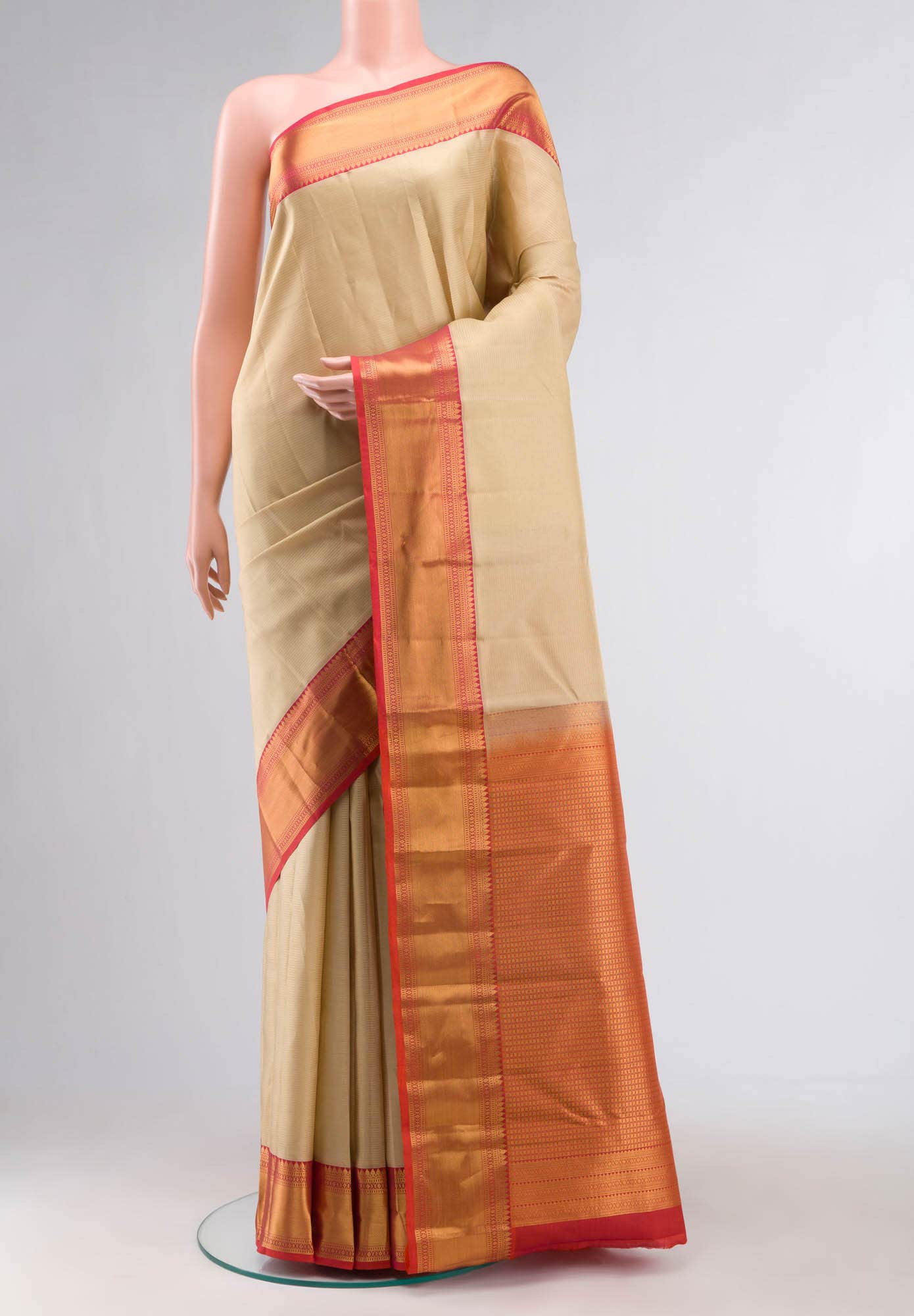 Beige Kanchipuram Silk Saree
