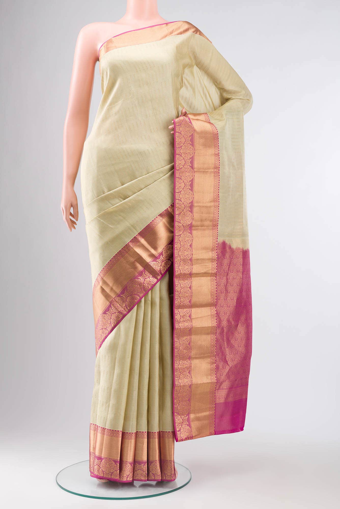 Beige Kanchipuram Silk Saree