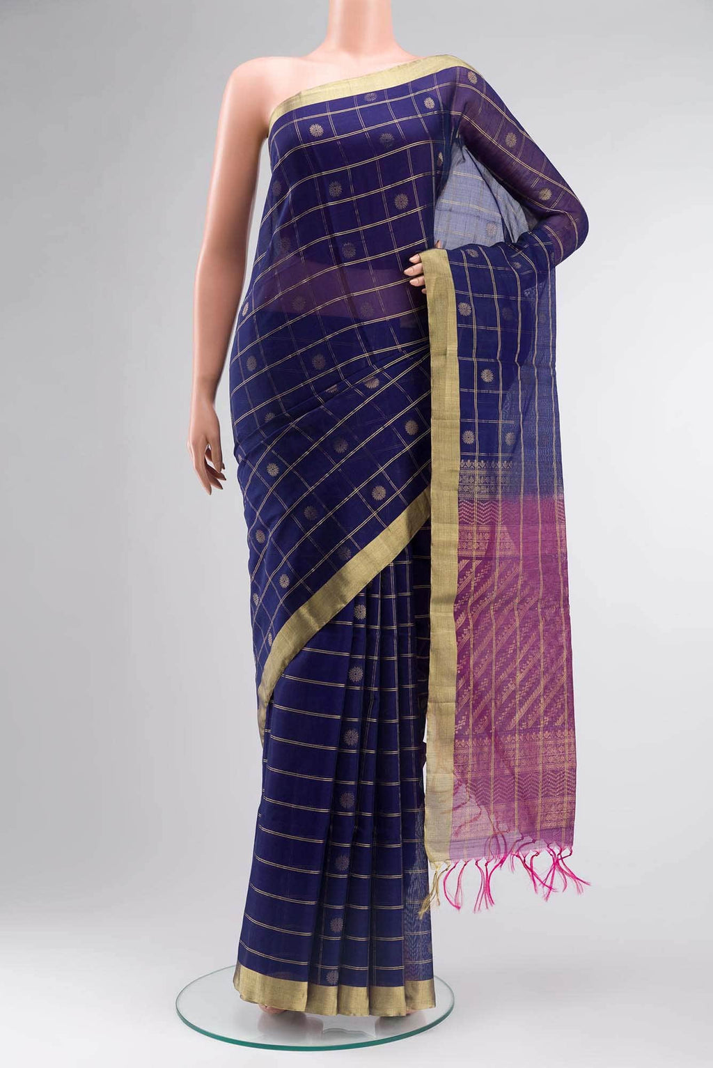 Navy Blue Silk Cotton Saree