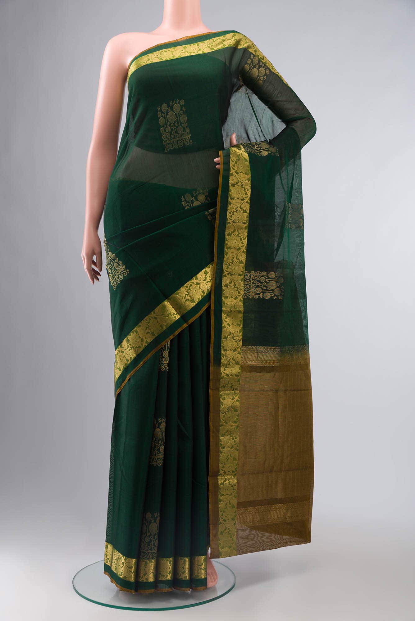 Bottle Green Silk Cotton Saree