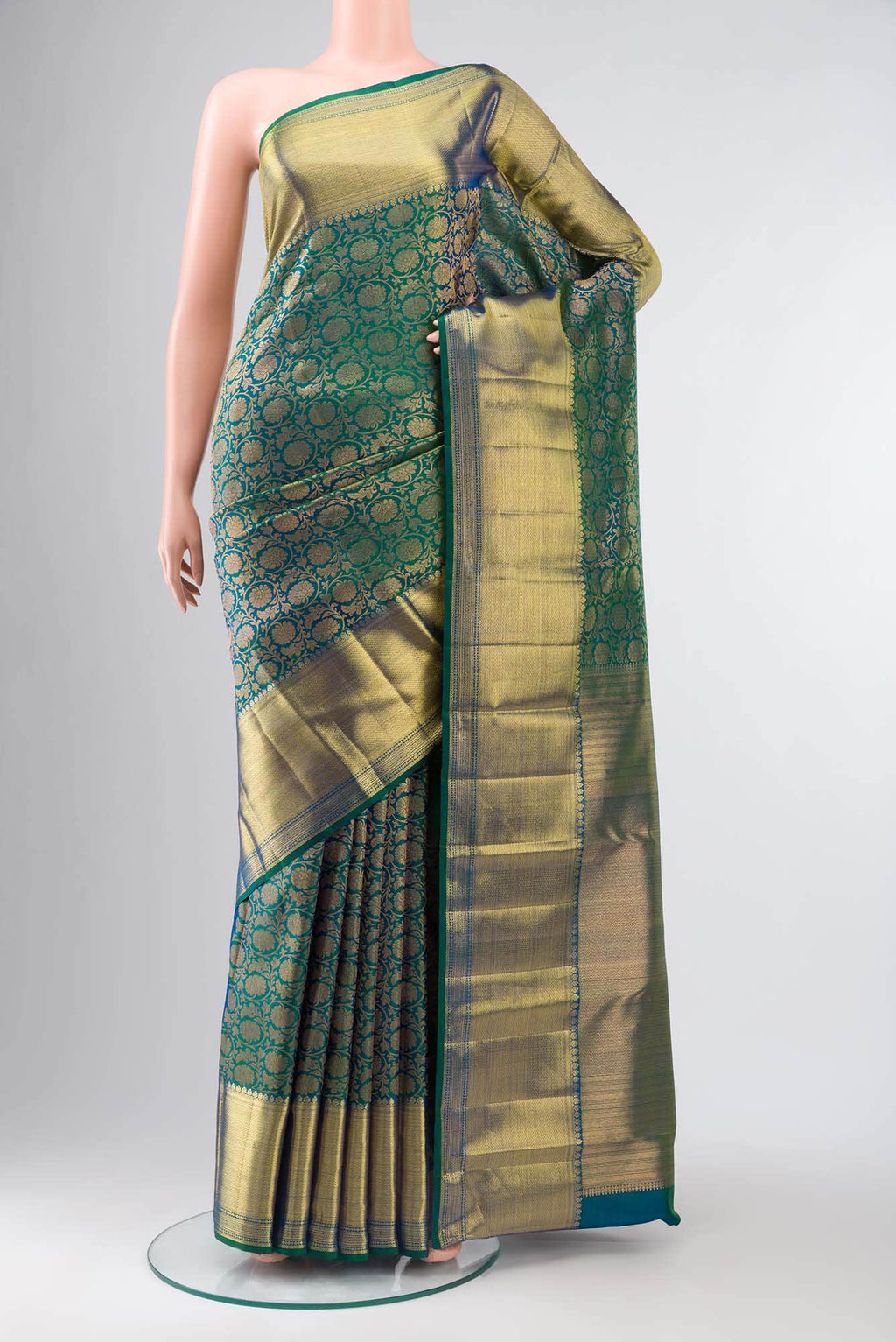 Blue with Green Dual Tone Kanchipuram Silk Saree