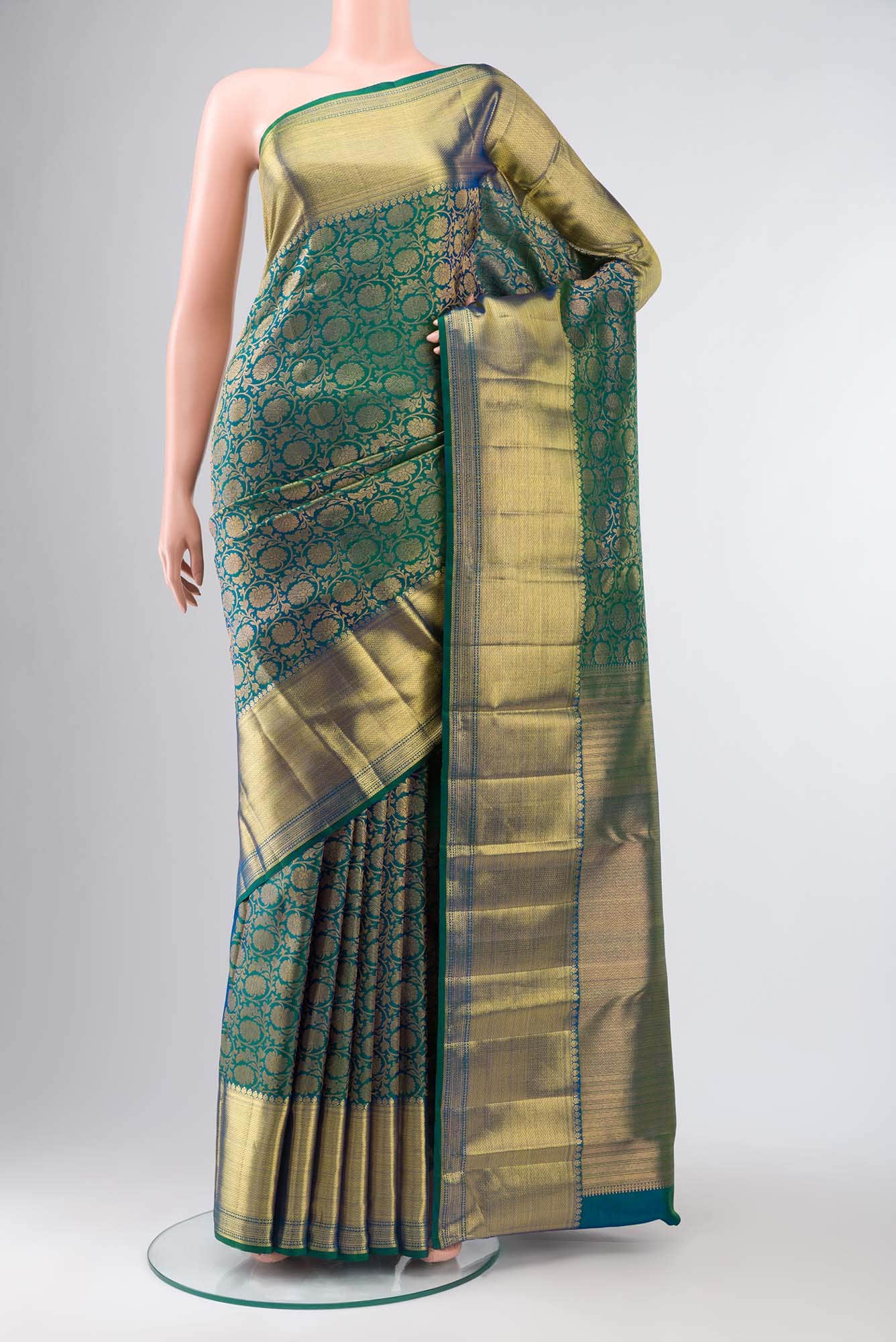 Blue with Green Dual Tone Kanchipuram Silk Saree