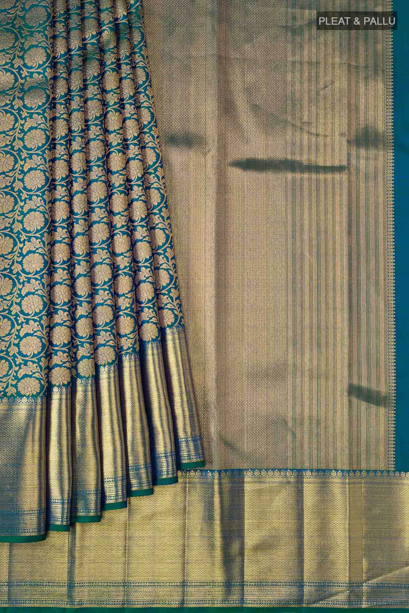 Blue with Green Dual Tone Kanchipuram Silk Saree