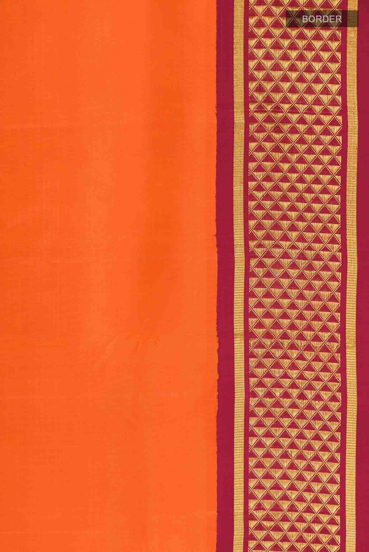 Pure Silk Pure Zari Orange Kanchipuram Nine Yards Saree