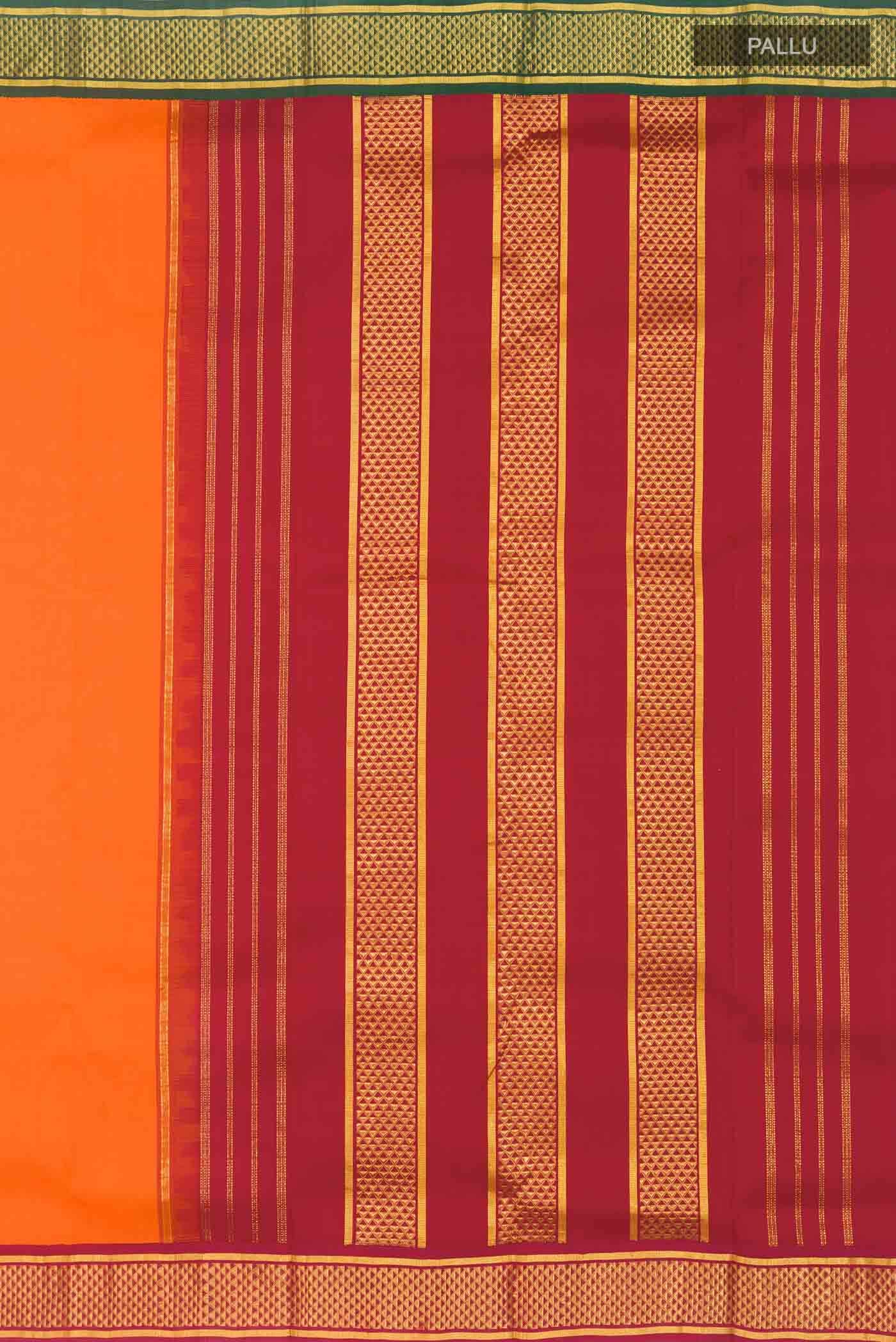 Pure Silk Pure Zari Orange Kanchipuram Nine Yards Saree