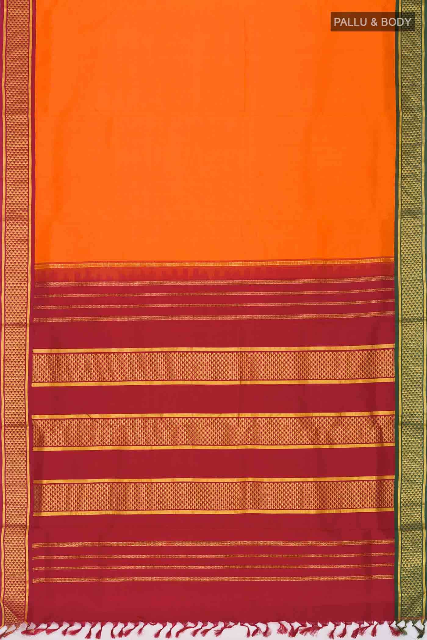 Pure Silk Pure Zari Orange Kanchipuram Nine Yards Saree
