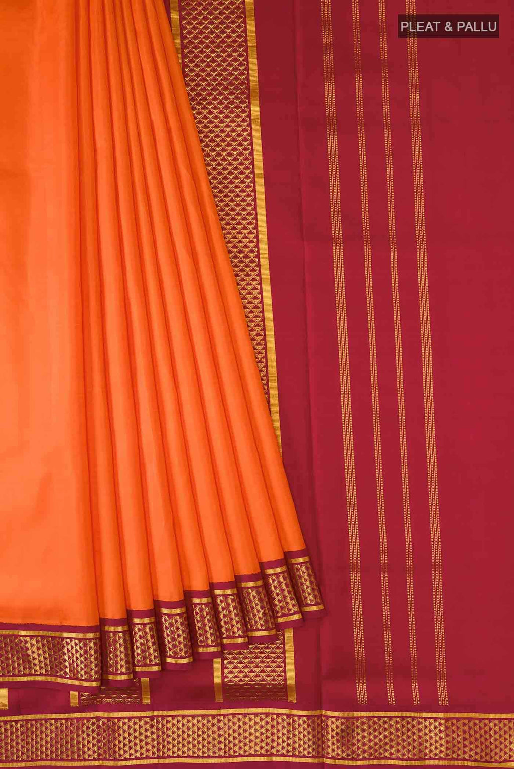 Pure Silk Pure Zari Orange Kanchipuram Nine Yards Saree