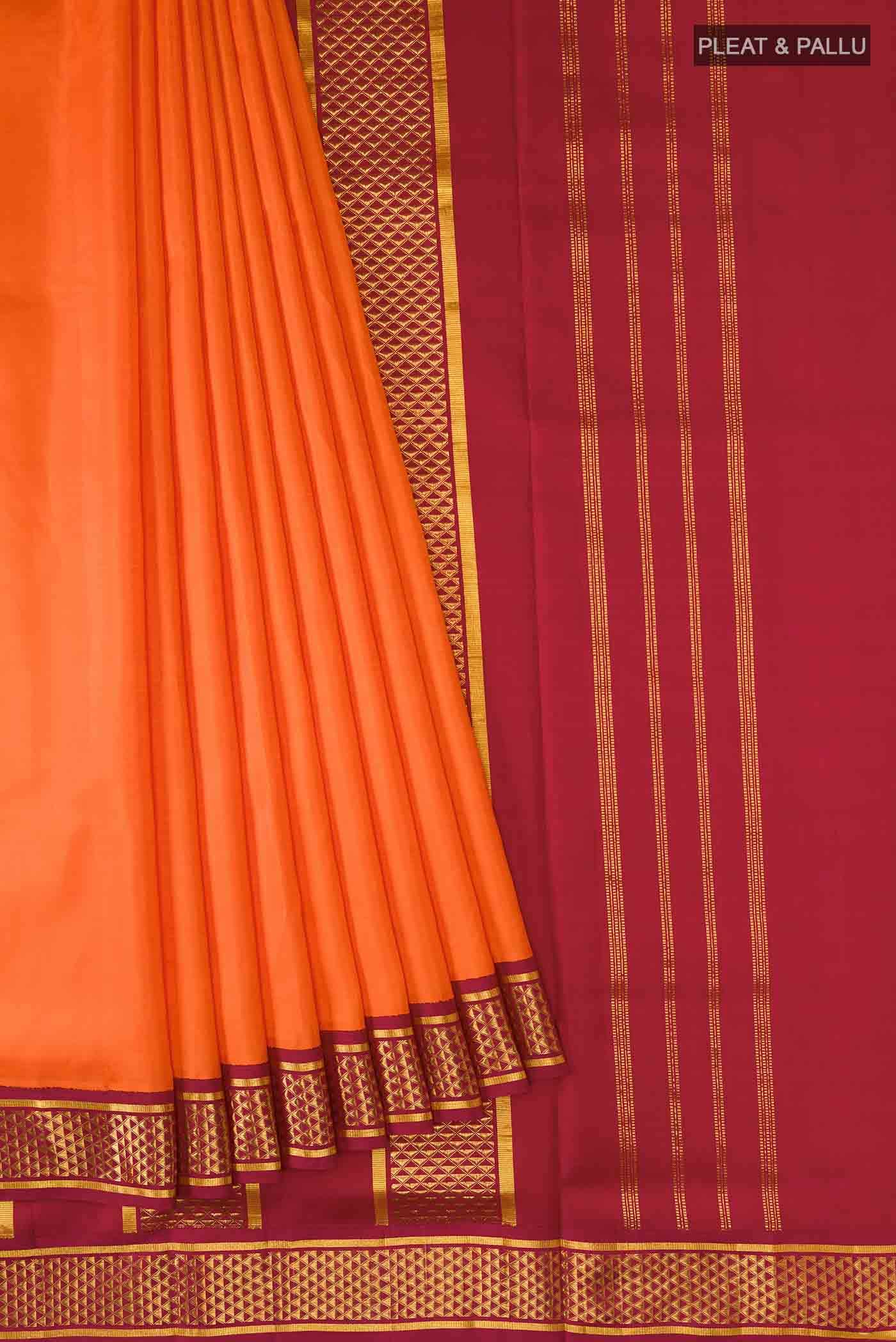 Pure Silk Pure Zari Orange Kanchipuram Nine Yards Saree