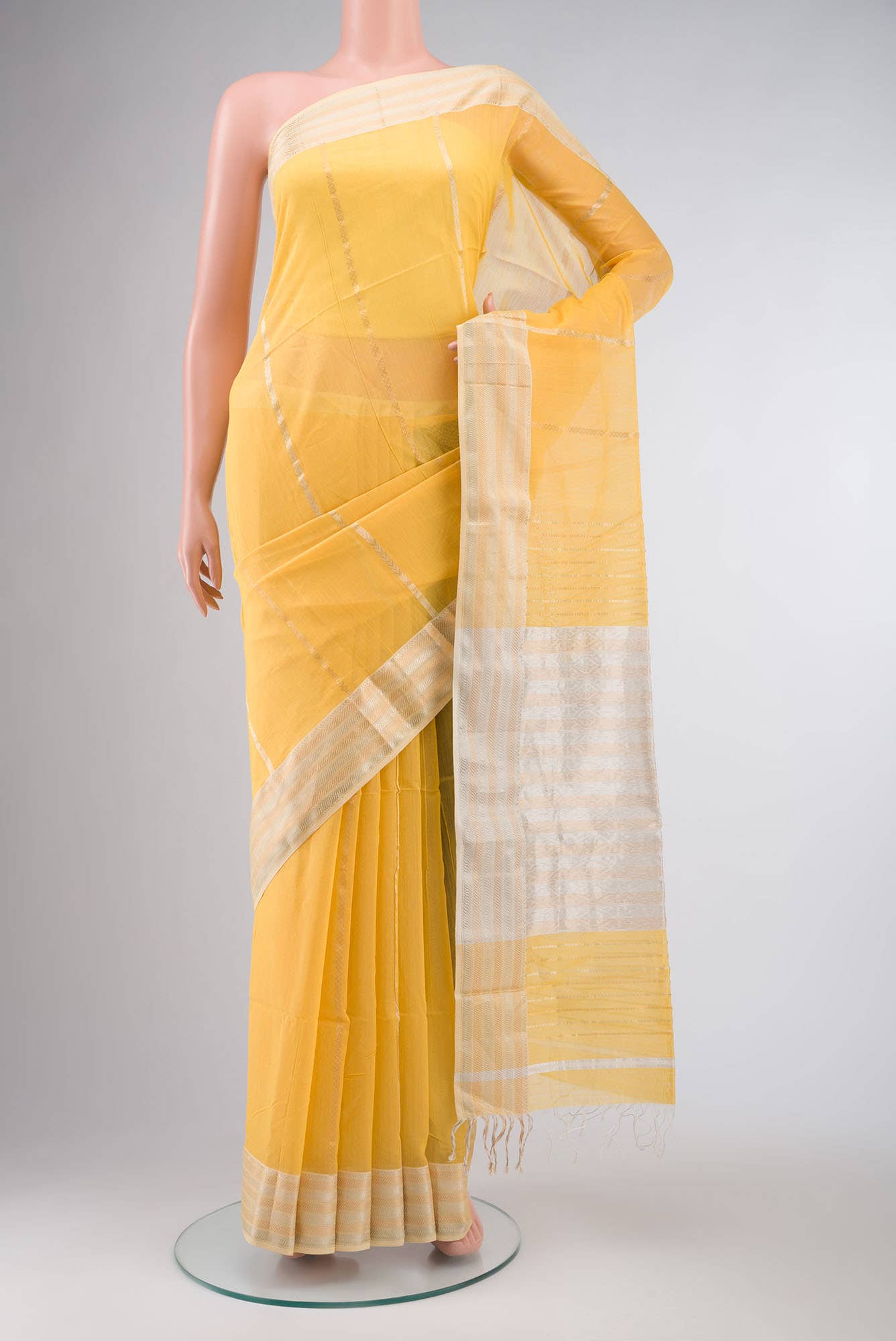Yellow Maheshwari Silk Cotton Saree