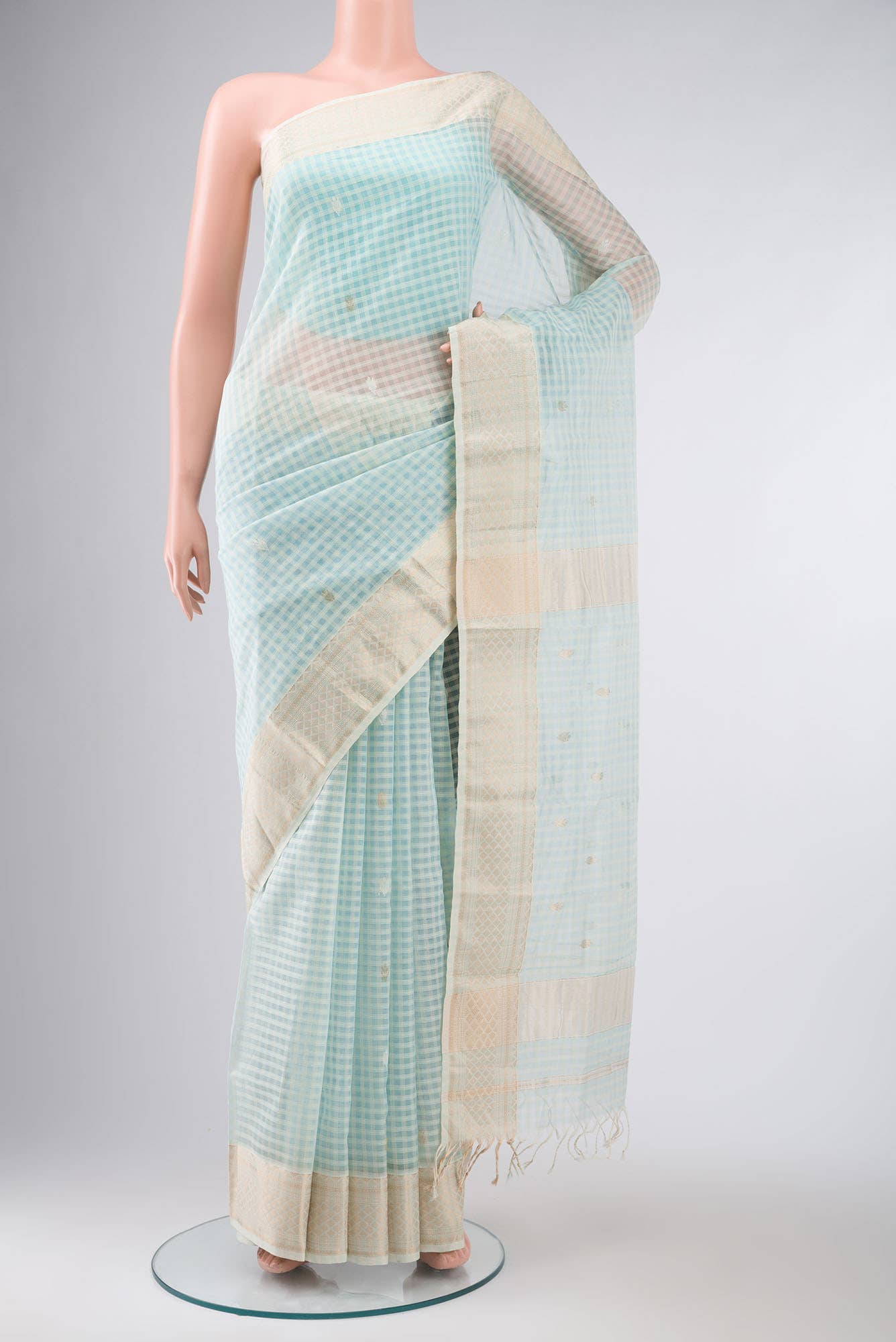 Light Blue Maheshwari Silk Cotton Saree