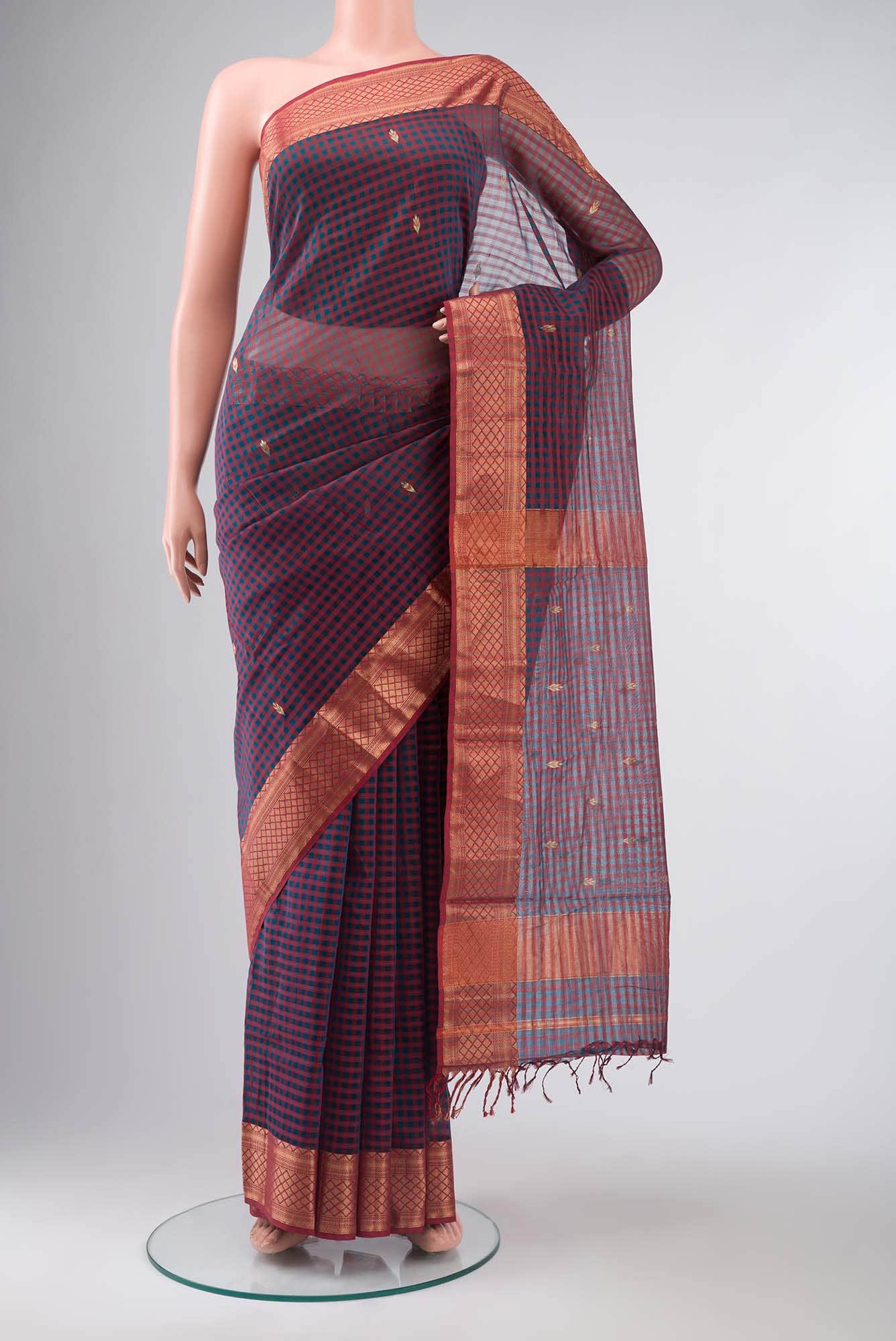 Blue Maheshwari Silk Cotton Saree