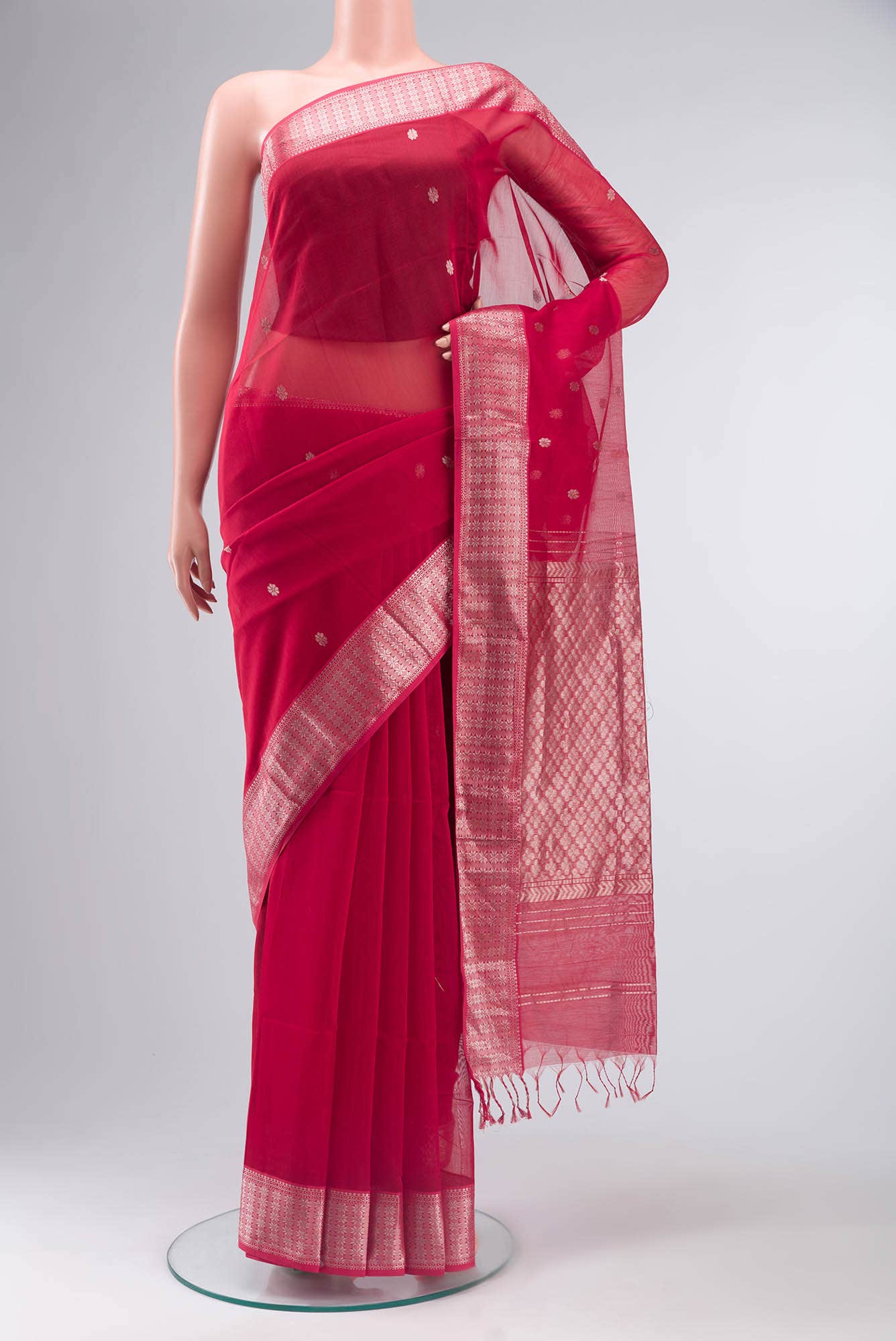 Red Maheshwari Silk Cotton Saree