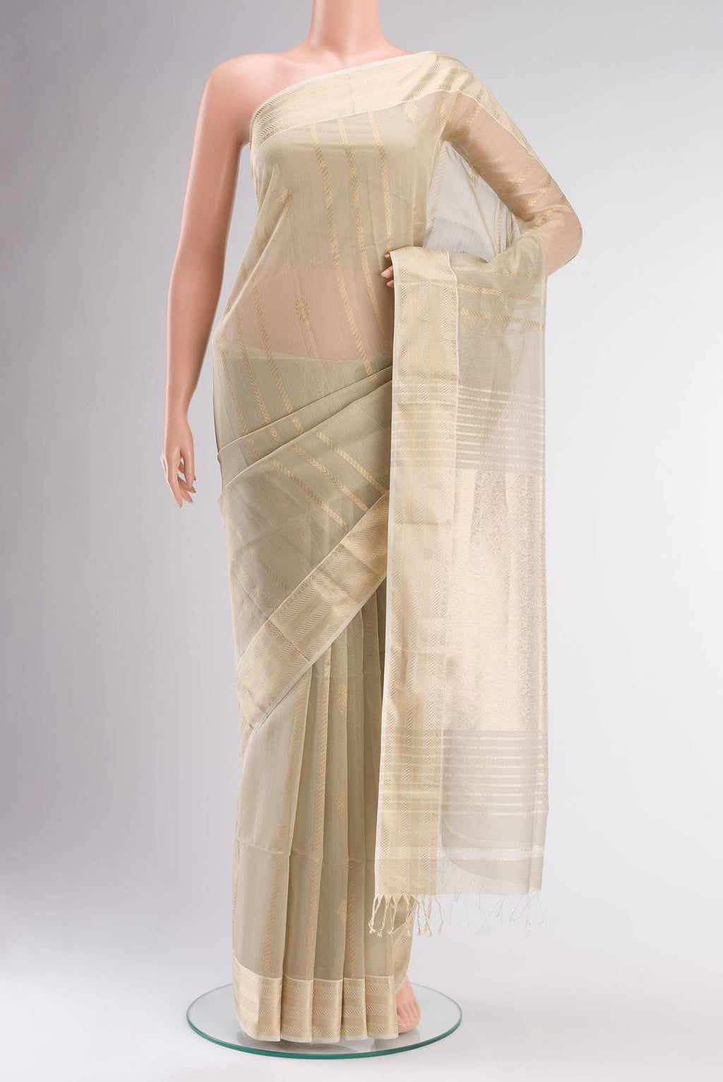 Beige Maheshwari Silk Cotton Saree