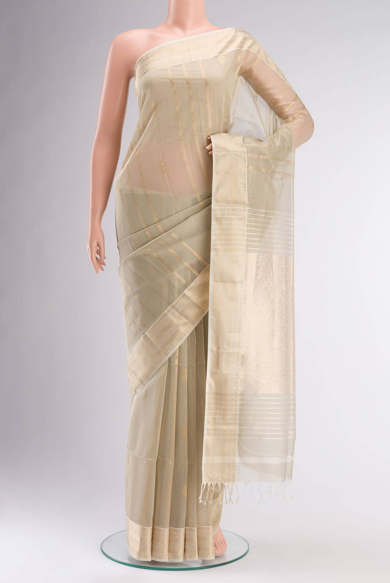 Beige Maheshwari Silk Cotton Saree
