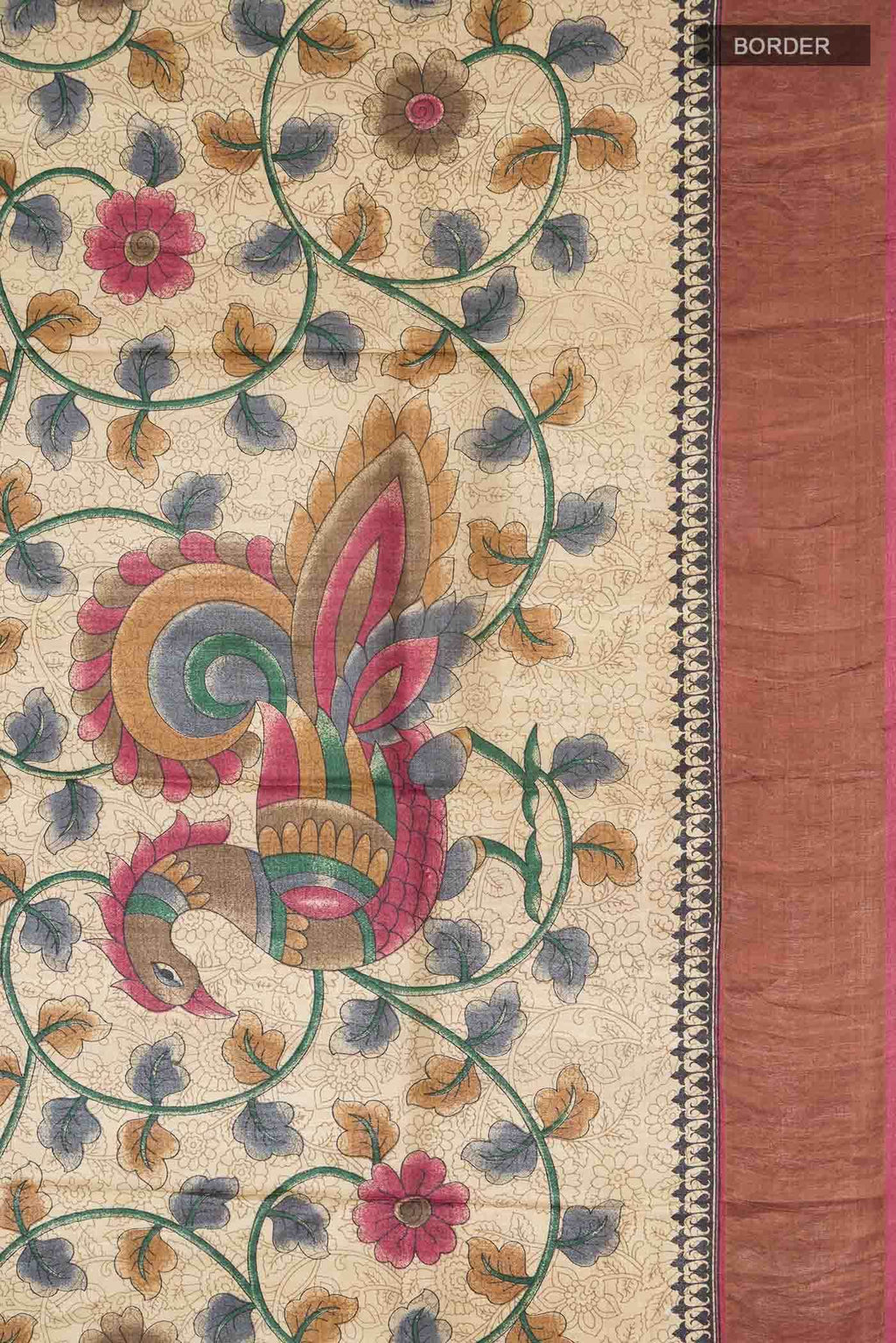 Beige Tussar Silk Saree