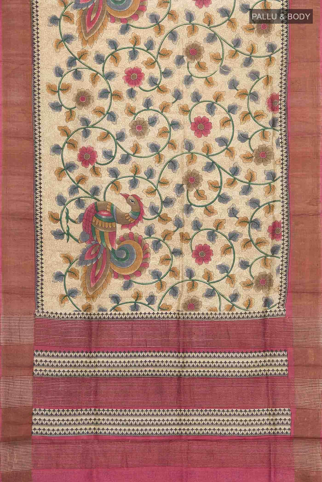 Beige Tussar Silk Saree