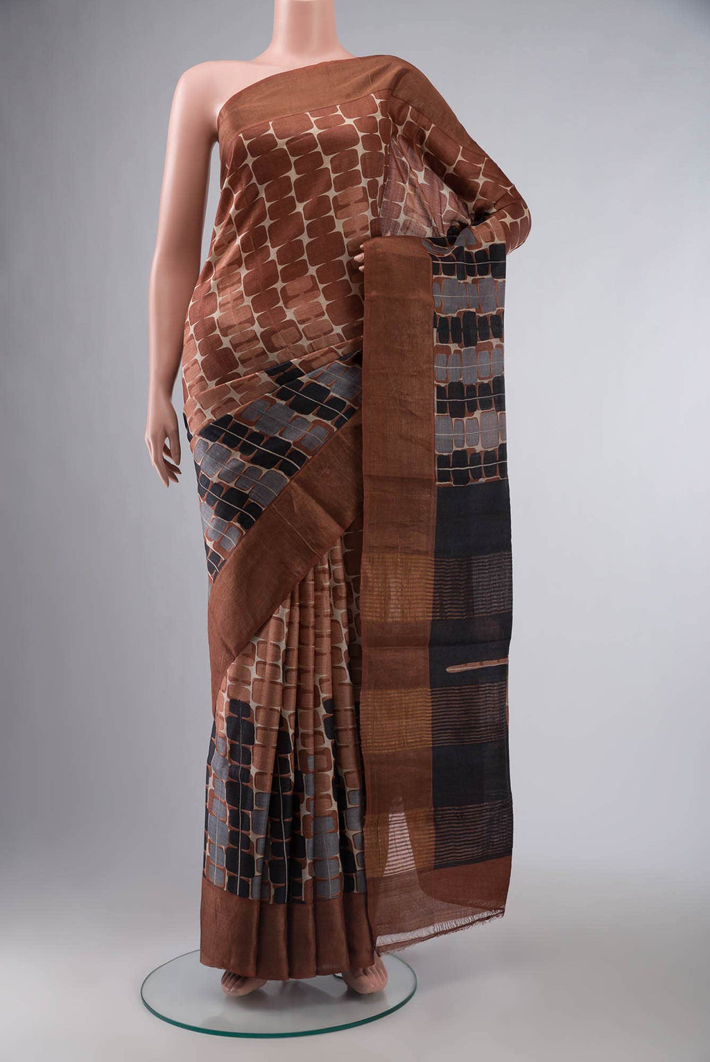 Brown Bhagalpuri Tussar Silk Saree