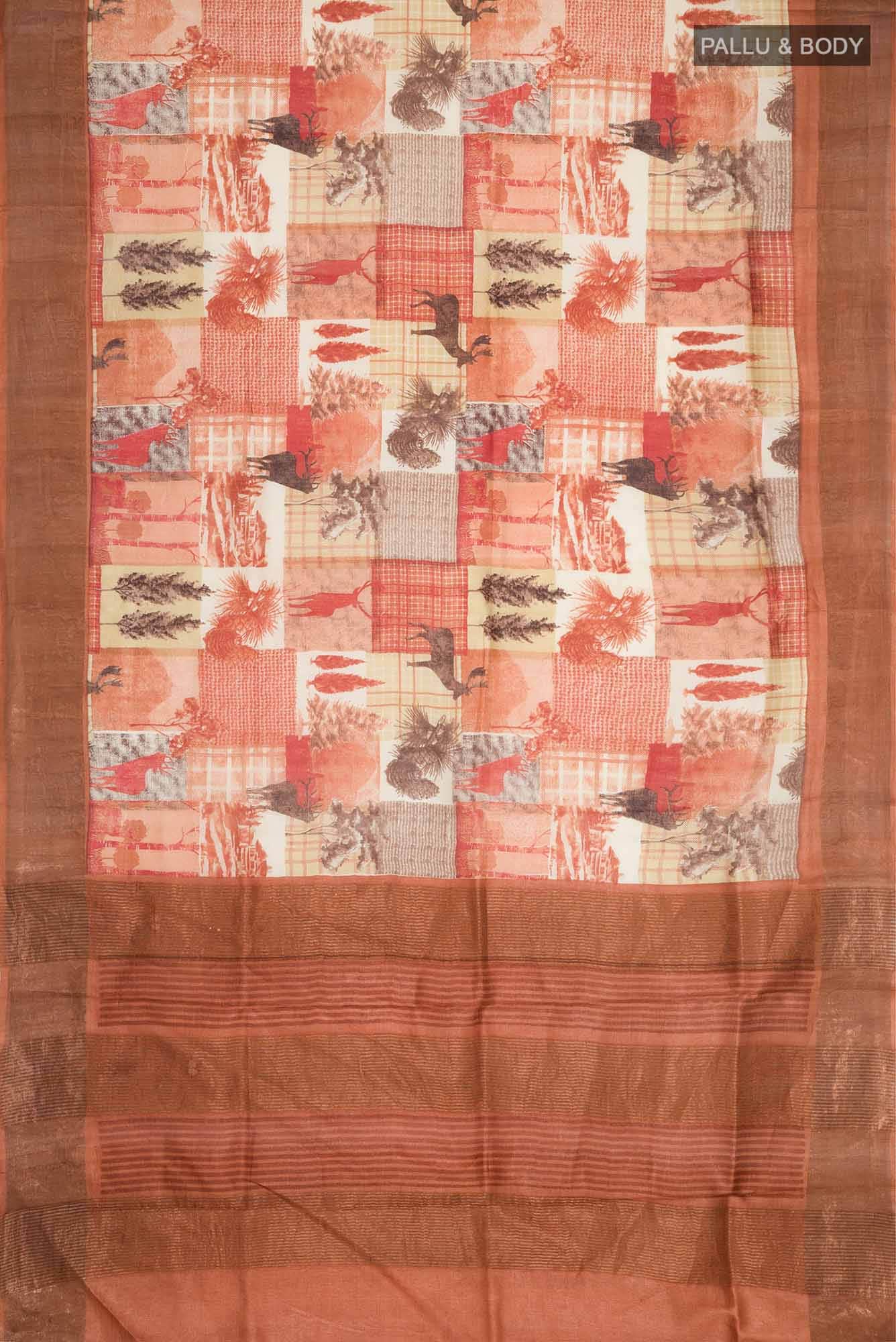 Beige Bhagalpuri Tussar Silk Saree