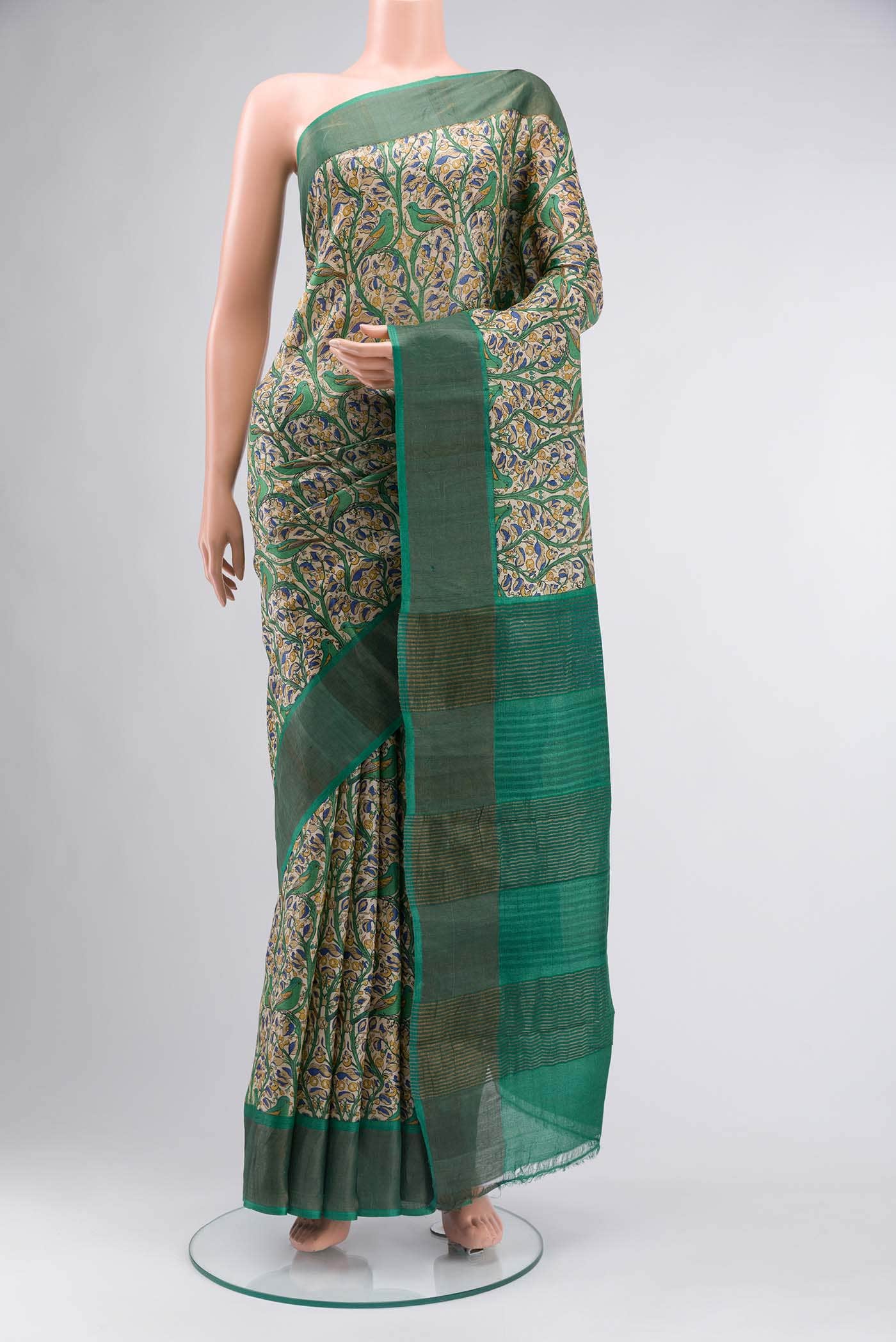 Beige Tussar Silk Saree