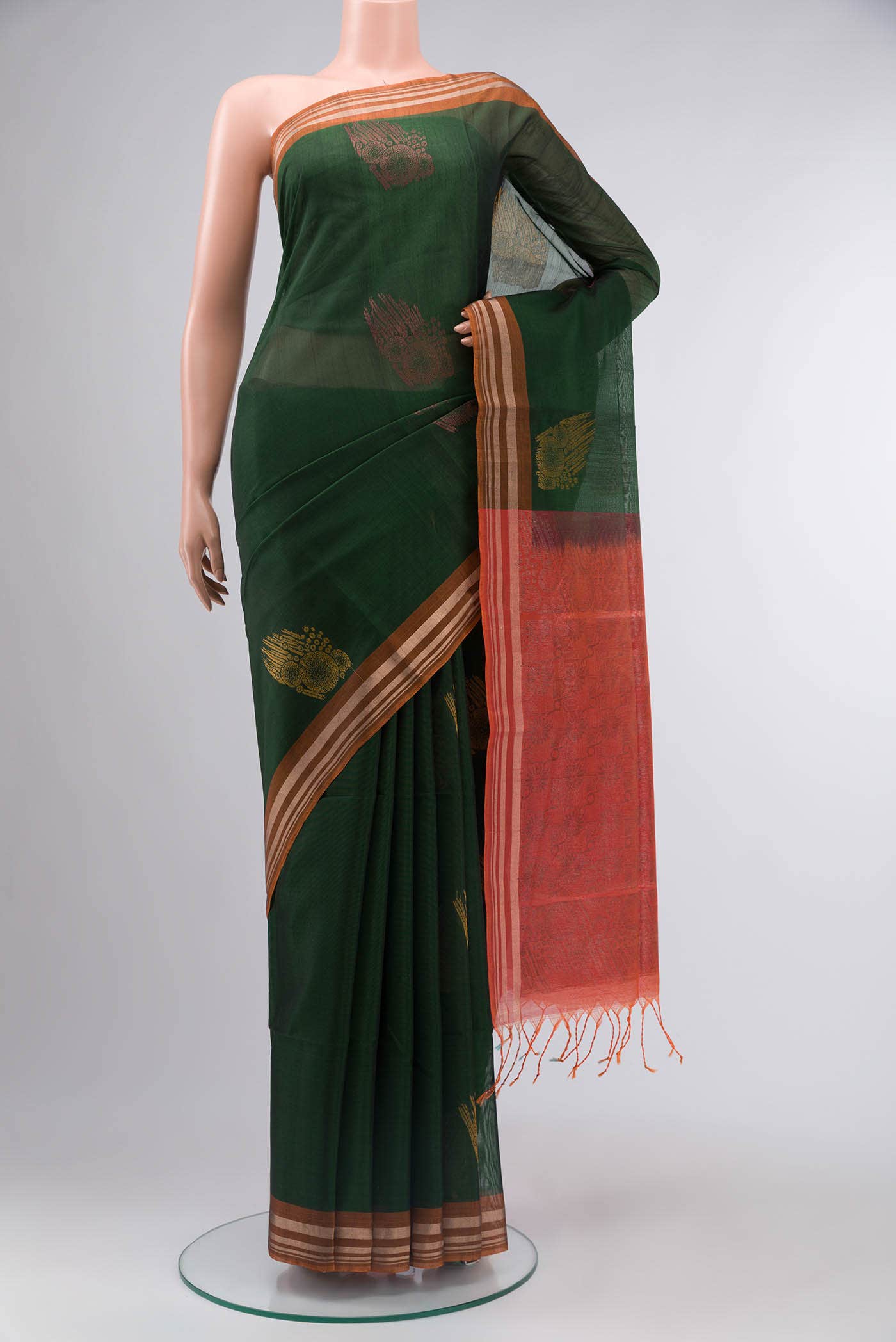 Bottle Green Silk Cotton Saree