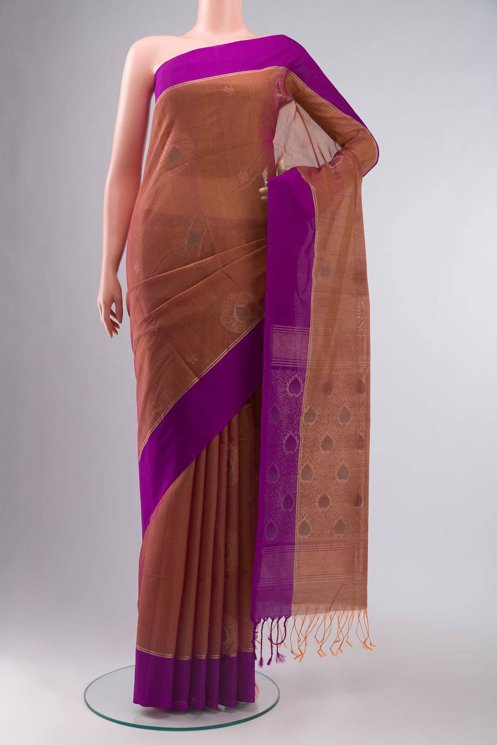 Orange with Magenta Dual Tone Silk Cotton Saree