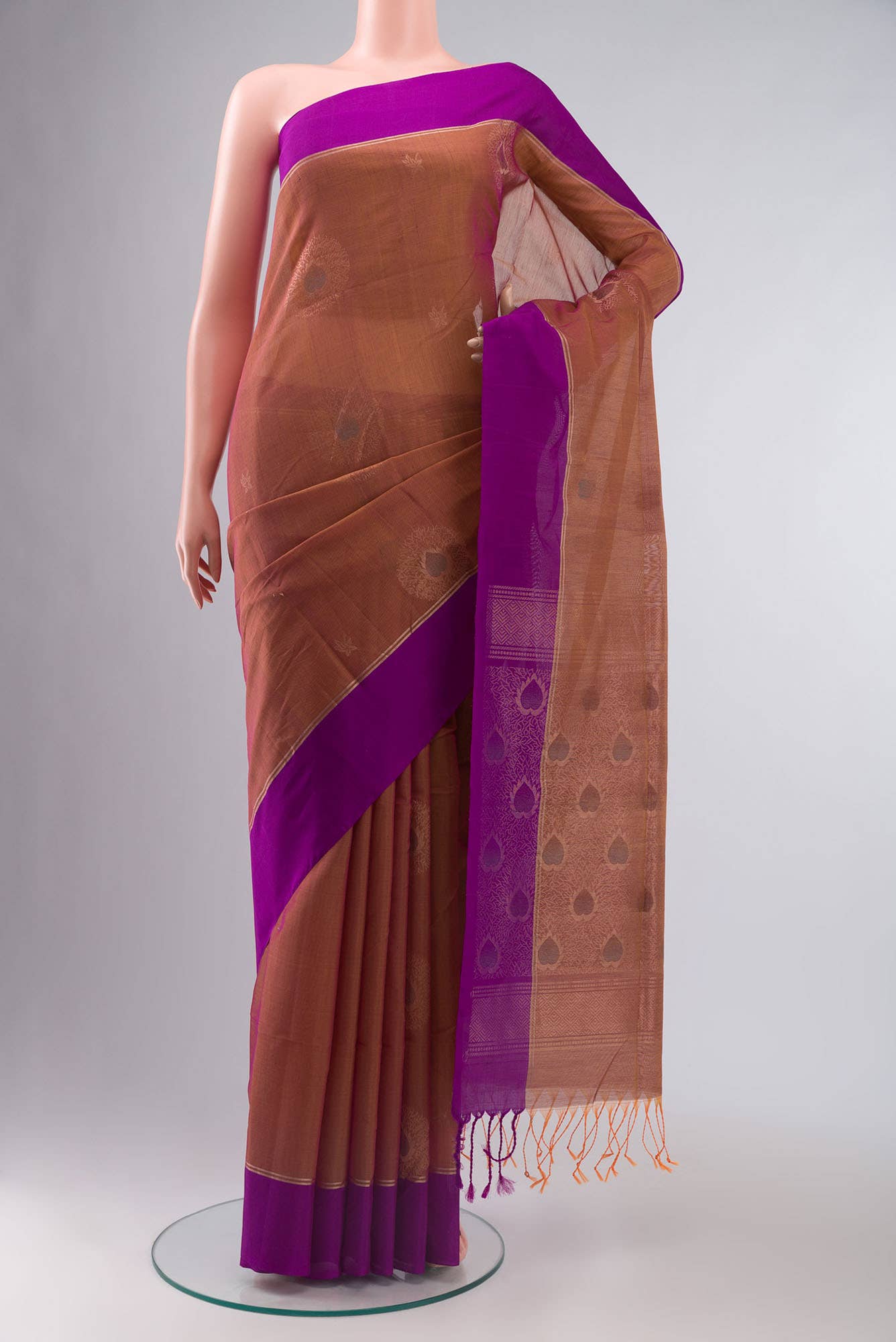 Orange with Magenta Dual Tone Silk Cotton Saree