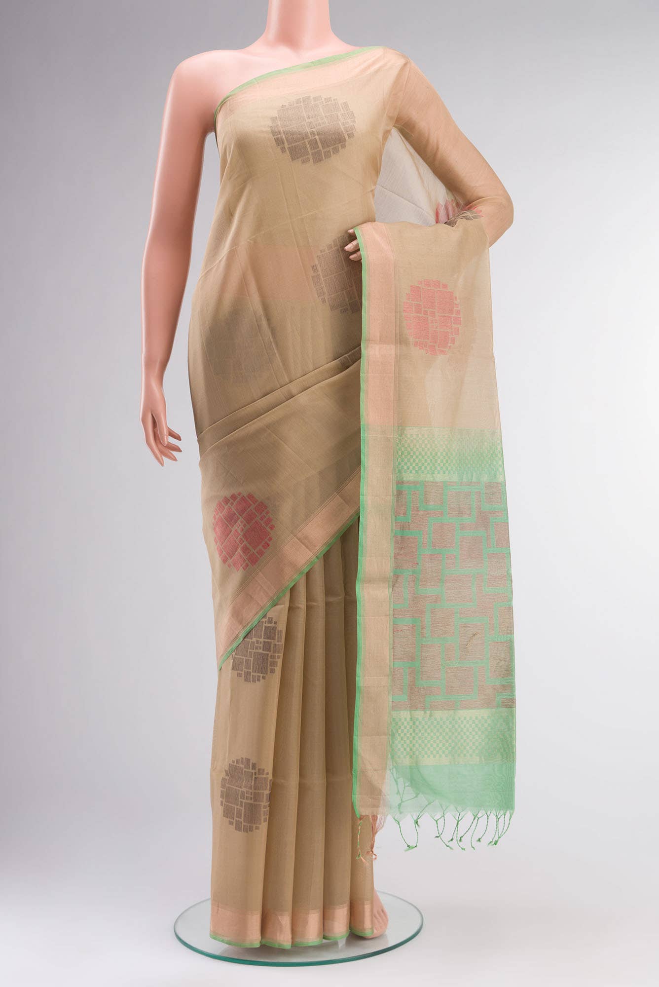Beige Silk Cotton Saree
