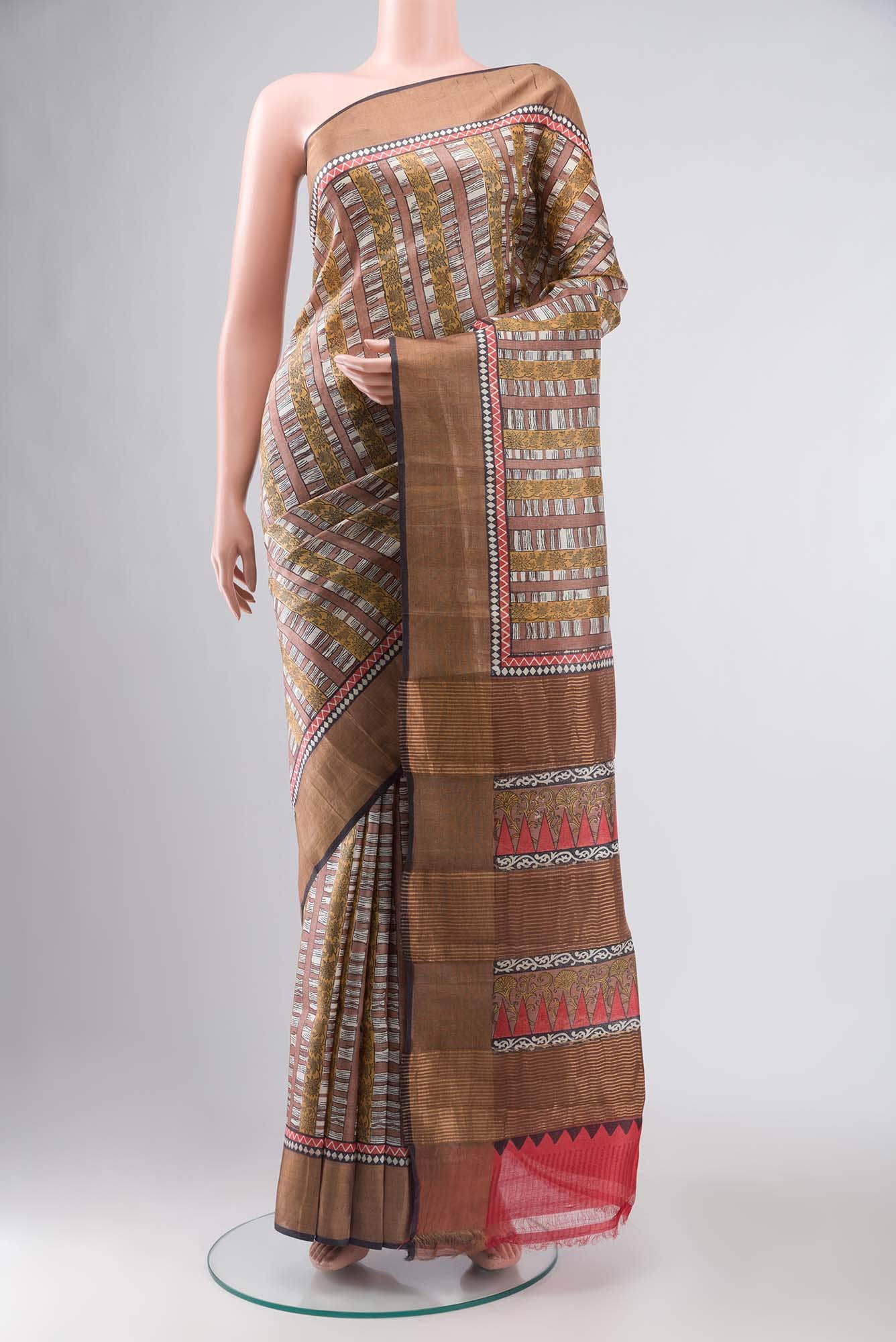 Brown Bhagalpuri Tussar Silk Saree