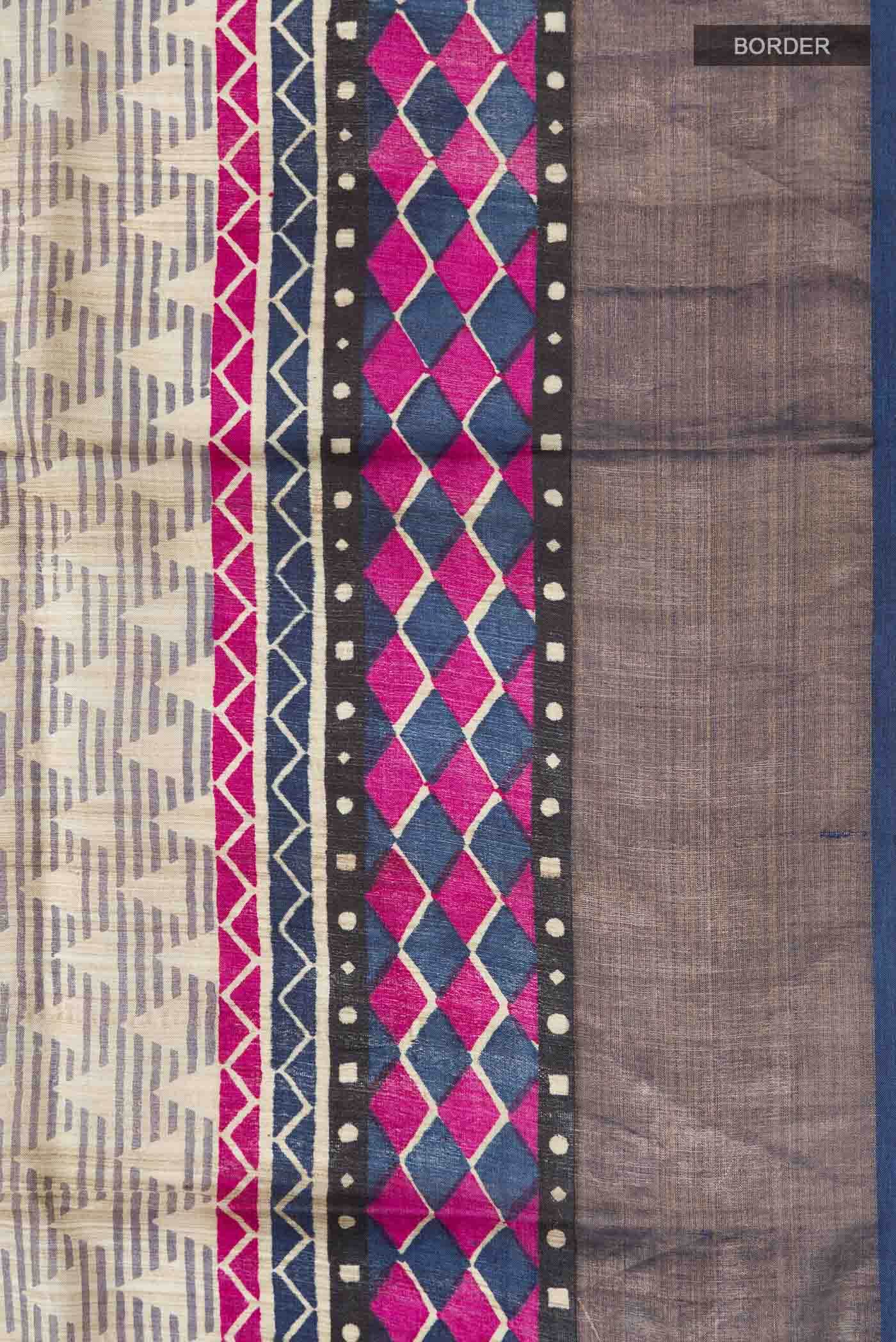Beige Tussar Silk Saree