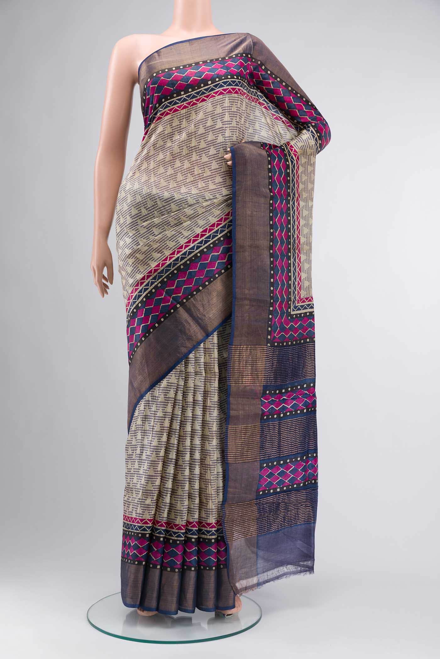 Beige Tussar Silk Saree