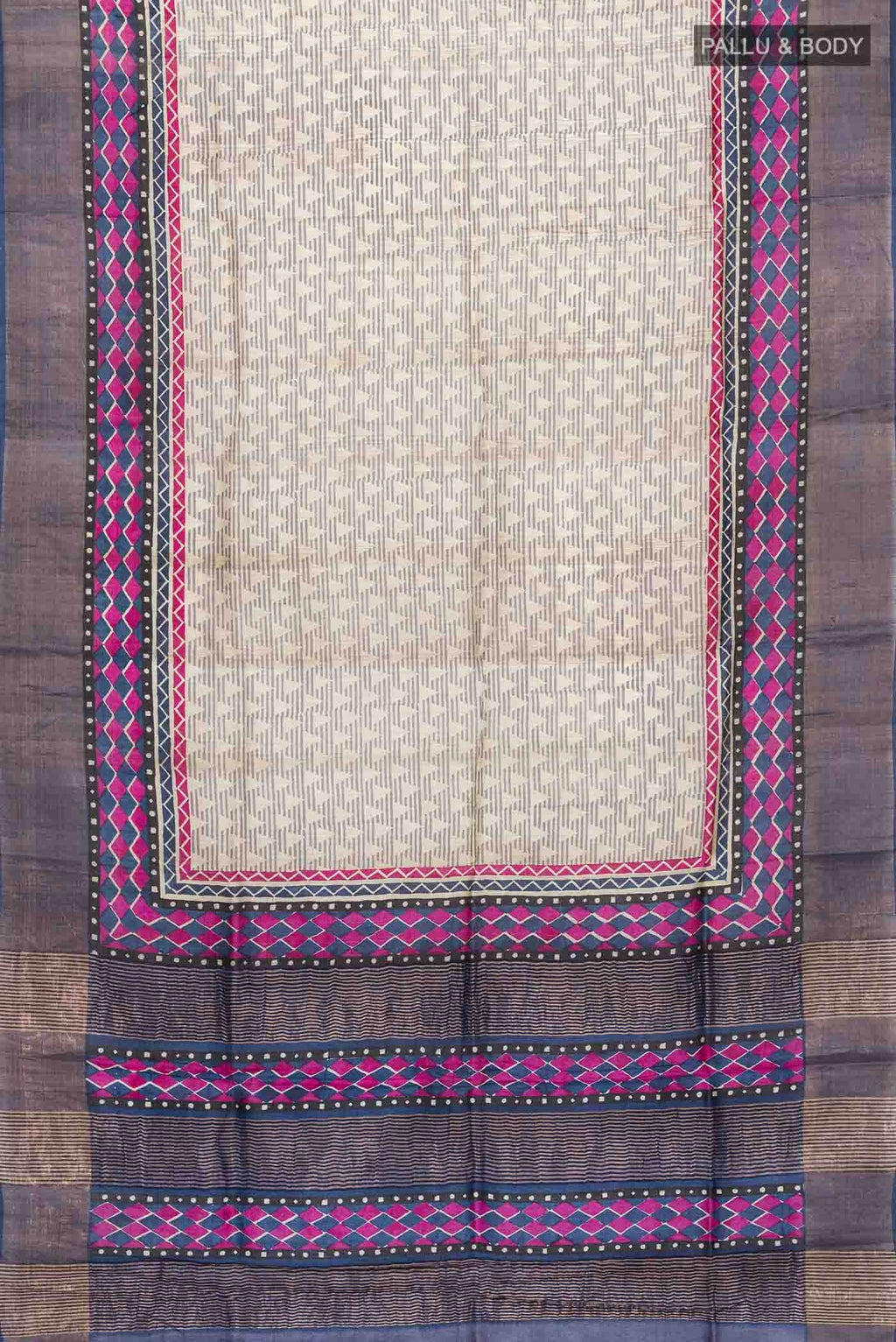 Beige Tussar Silk Saree