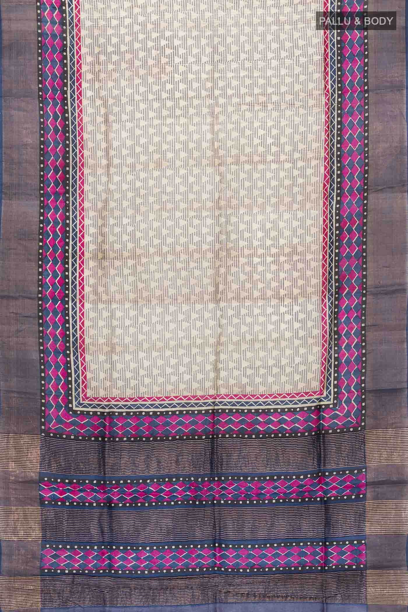 Beige Tussar Silk Saree