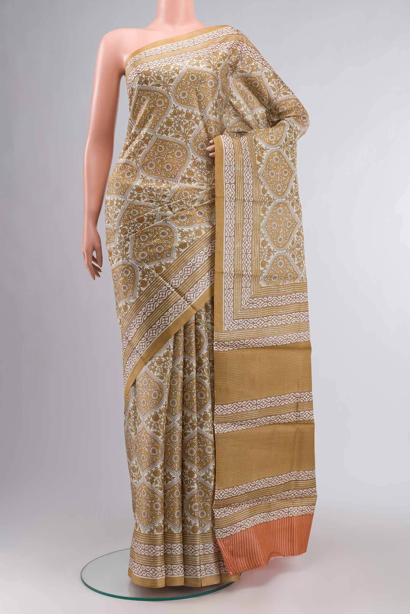 Beige Bhagalpuri Tussar Silk Saree