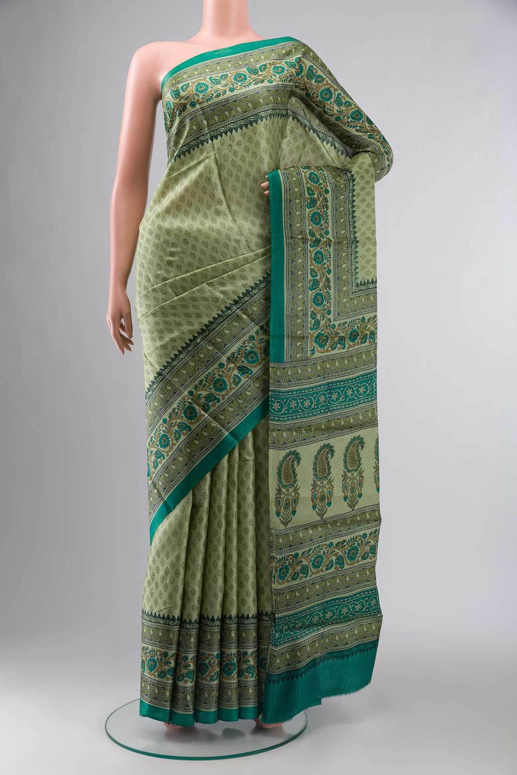 Green Bhagalpuri Tussar Silk Saree