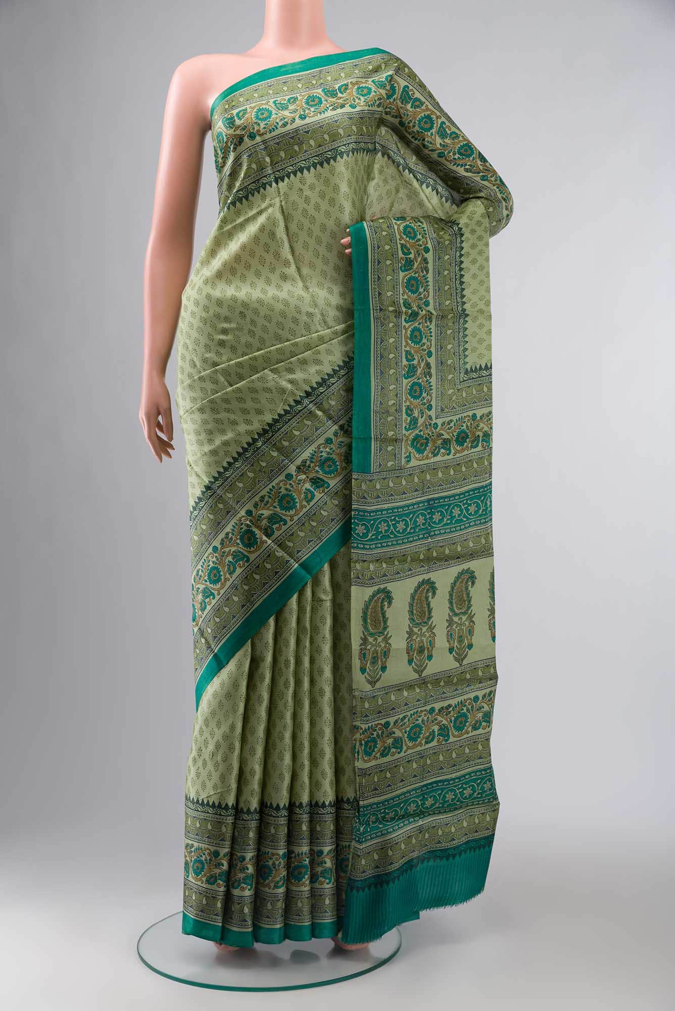 Green Bhagalpuri Tussar Silk Saree