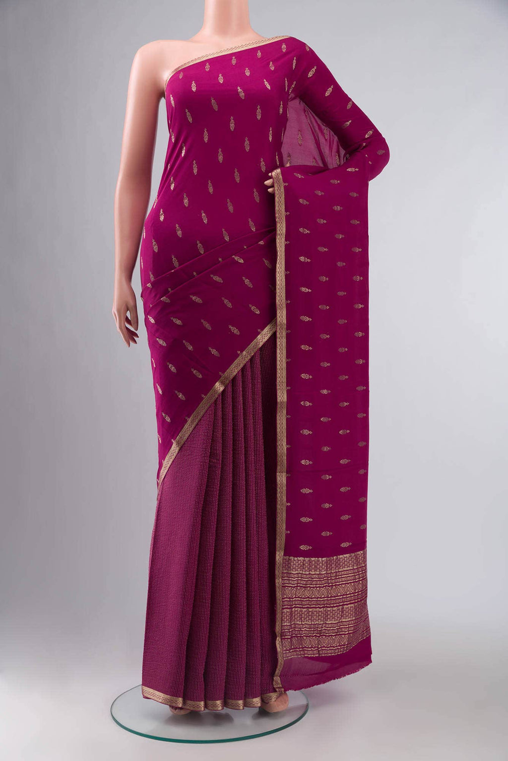 Dark Pink Mysore Crepe Saree